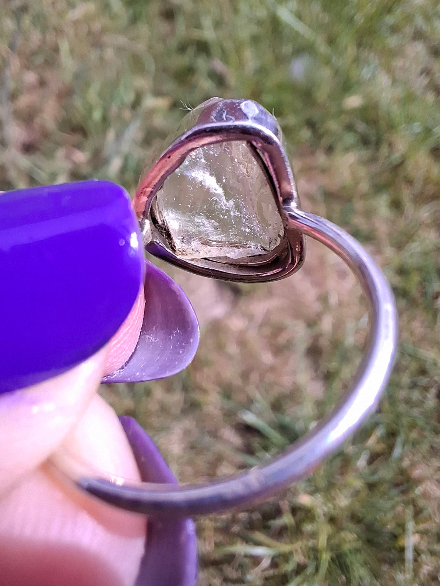 Libyan Desert Glass Ring, size large P, 925 Silver, Tektite (Ref: LR28)