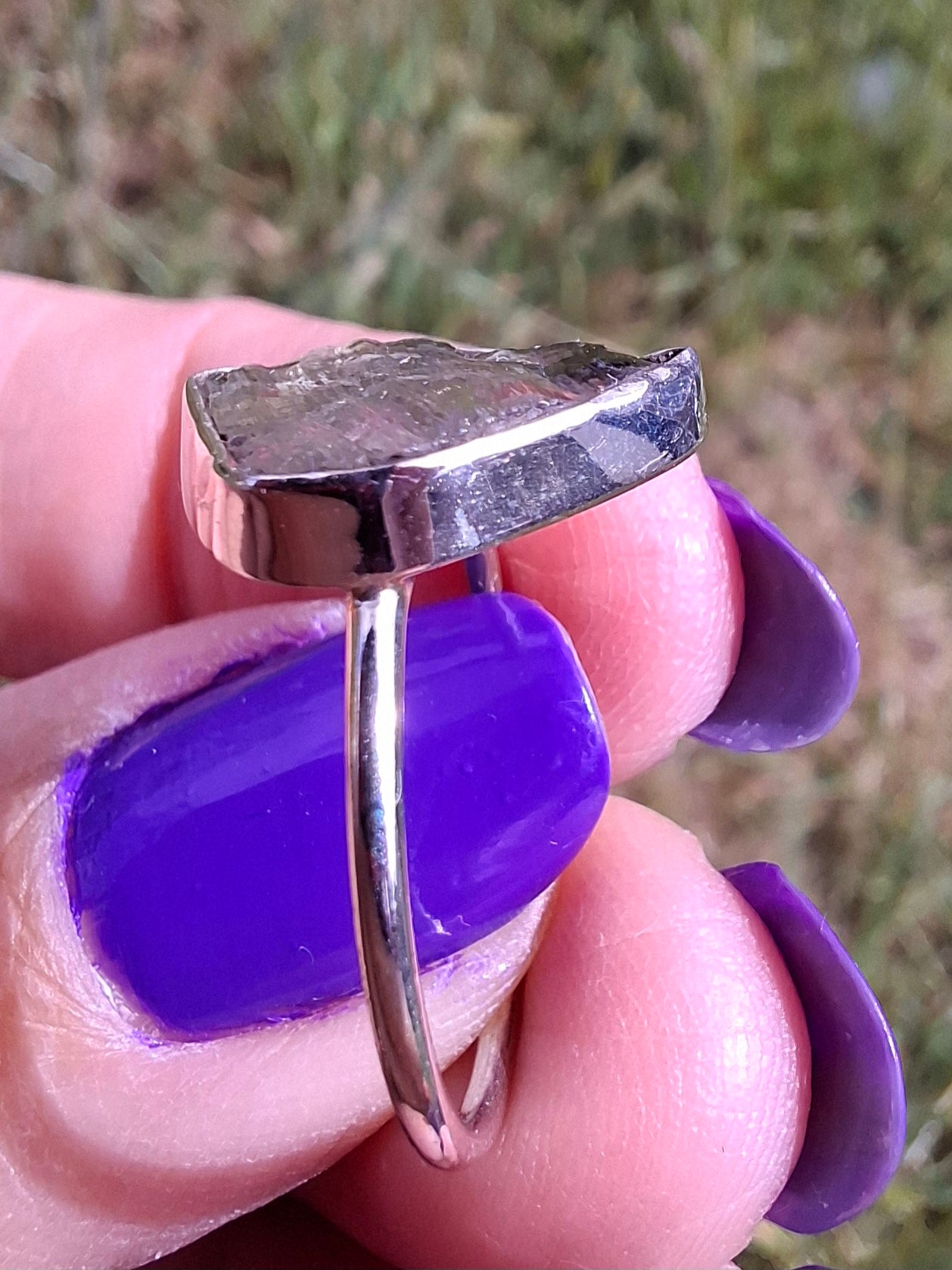 Libyan Desert Glass Ring, size large Q, 925 Silver, Tektite (Ref: LR35)