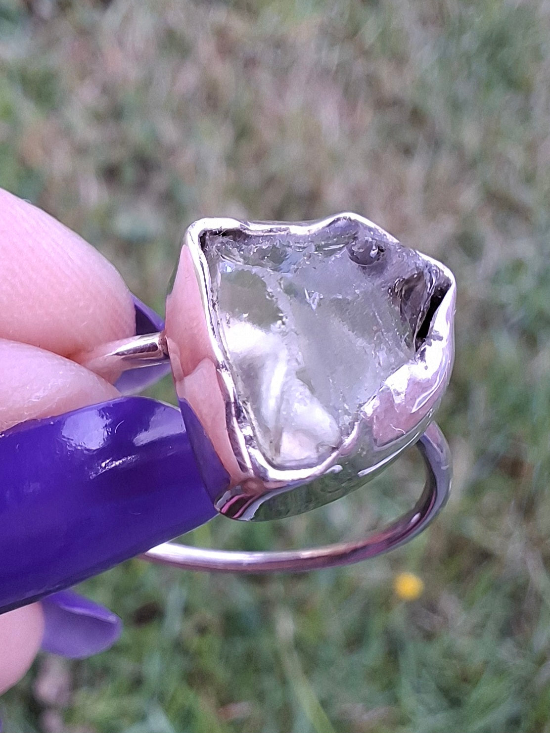 Libyan Desert Glass Ring, size U, 925 Silver, Tektite (Ref: LR52)