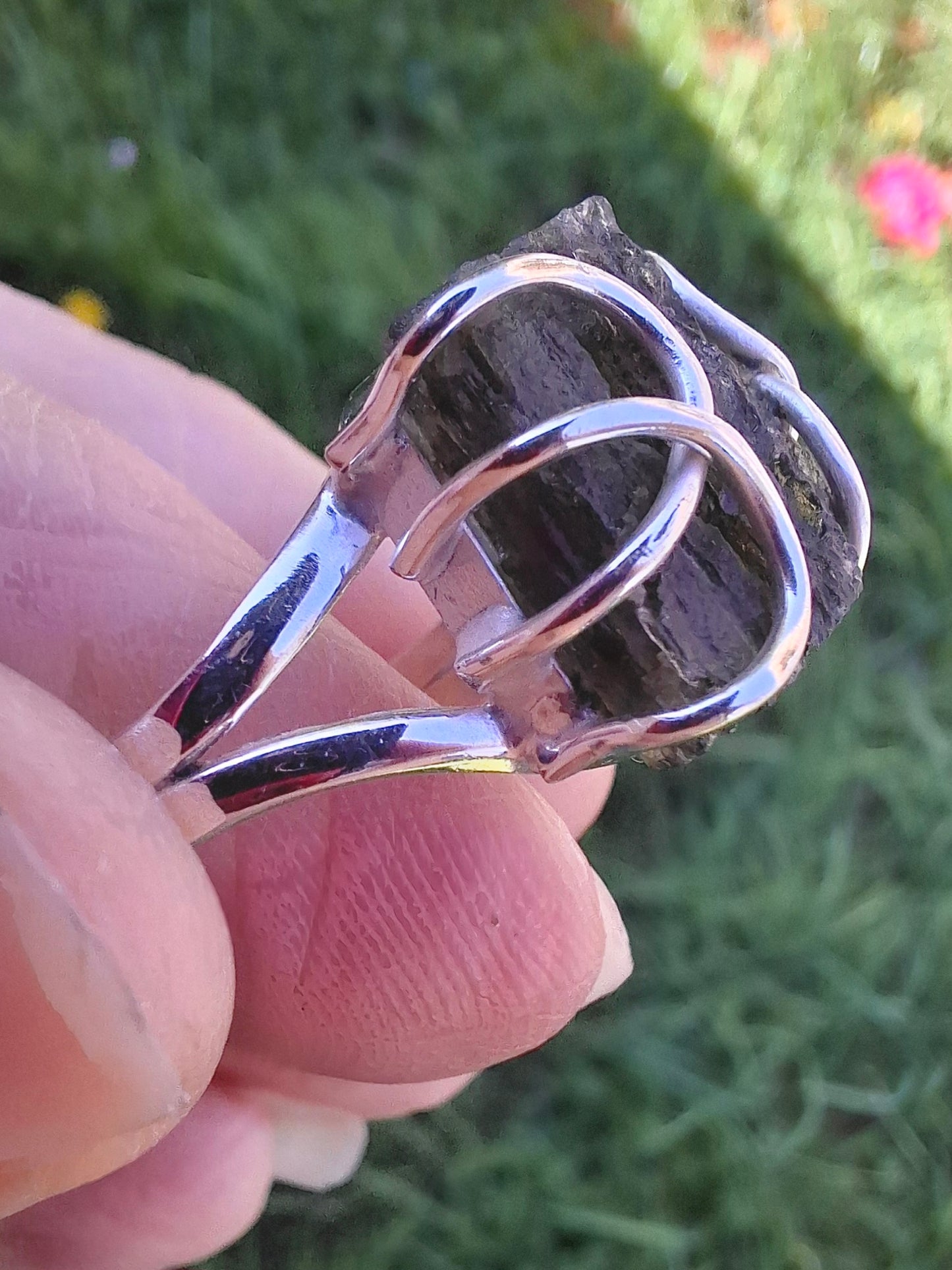 Moldavite Ring, size U, 925 Silver, Tektite (Ref: R14)