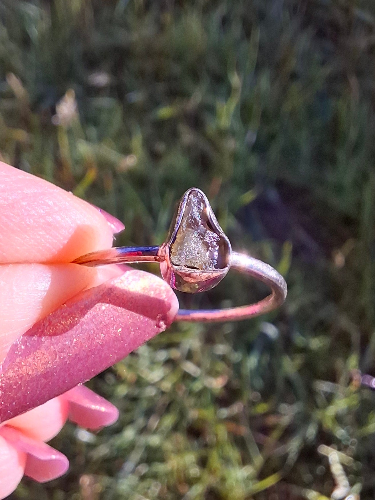 Moldavite Ring, size Q, 925 Silver, Tektite (Ref: R46)