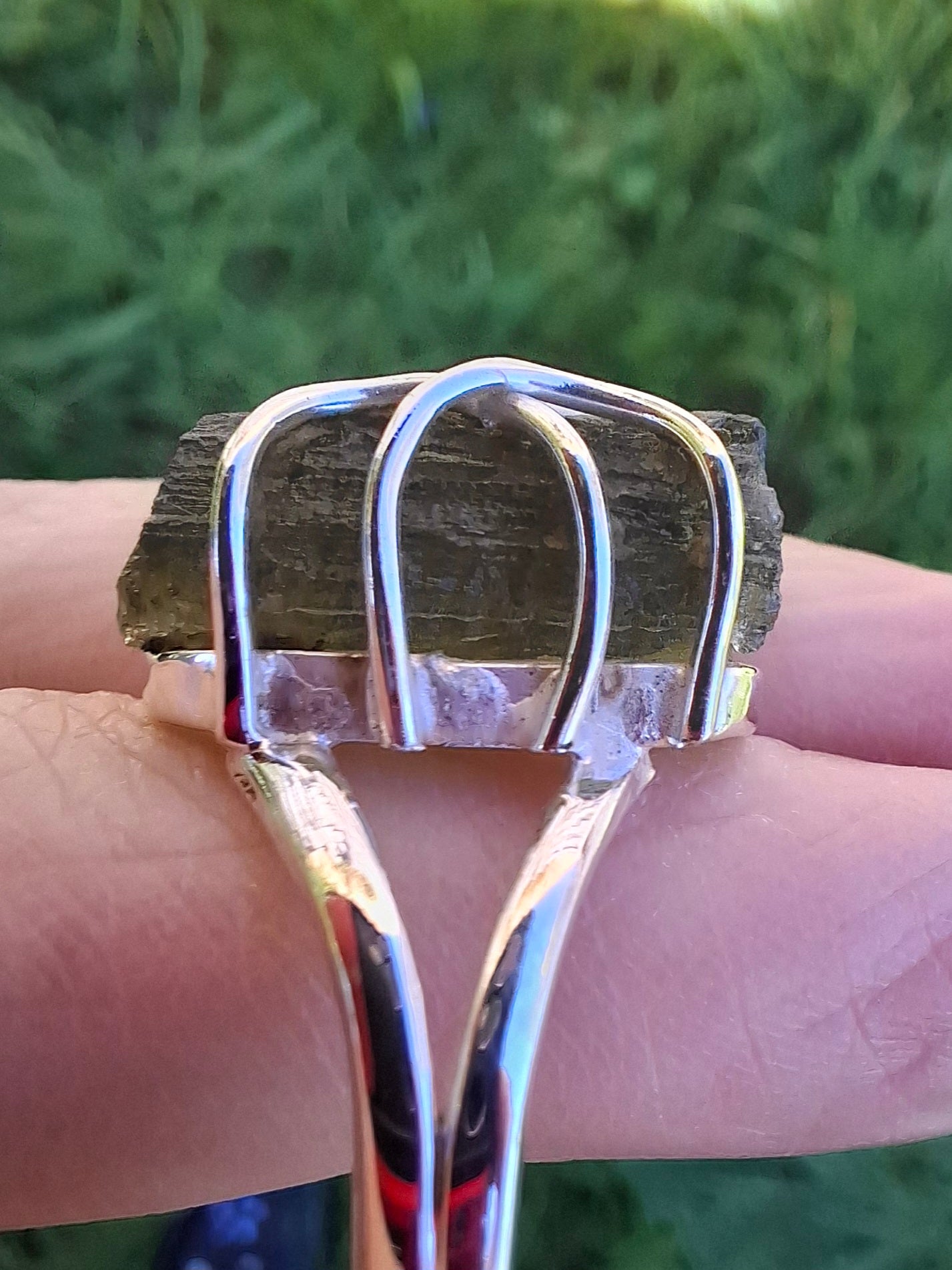 Moldavite Ring, size W, 925 Silver, Tektite (Ref: R15)