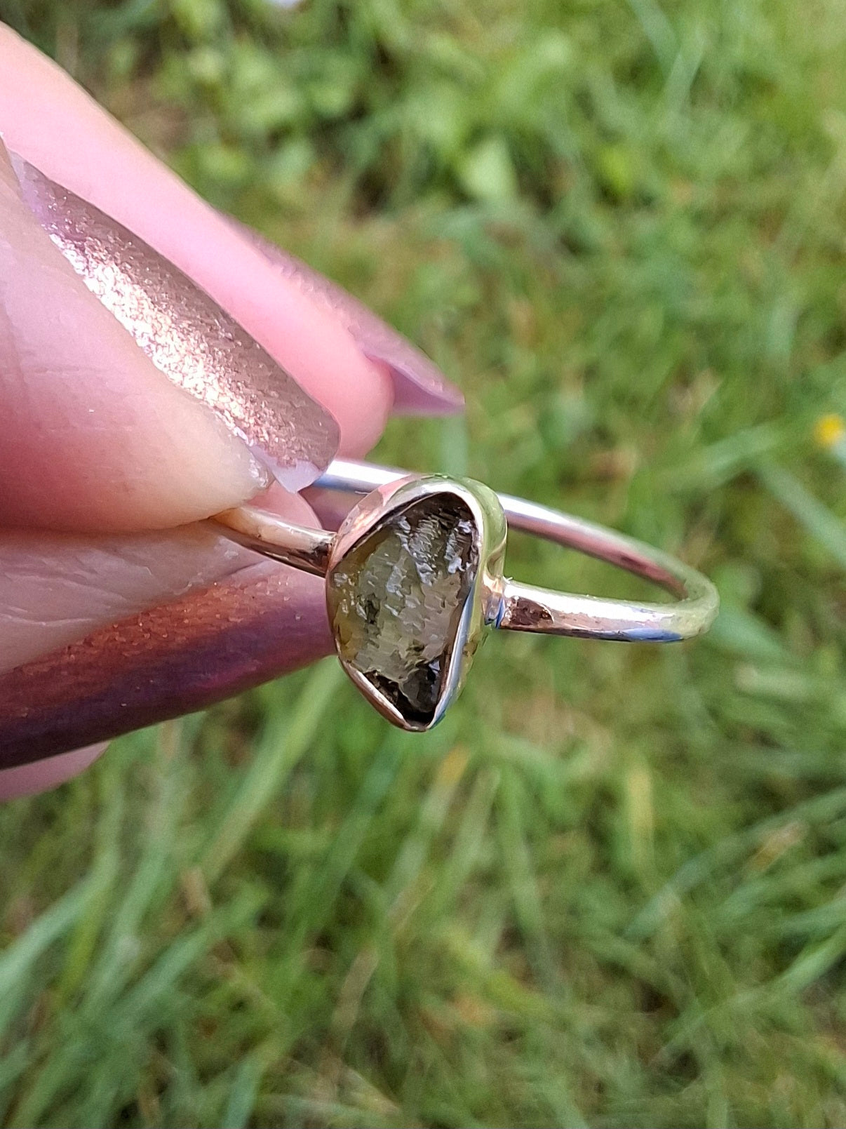 Moldavite Ring, size large L, 925 Silver, Tektite (Ref: R49)