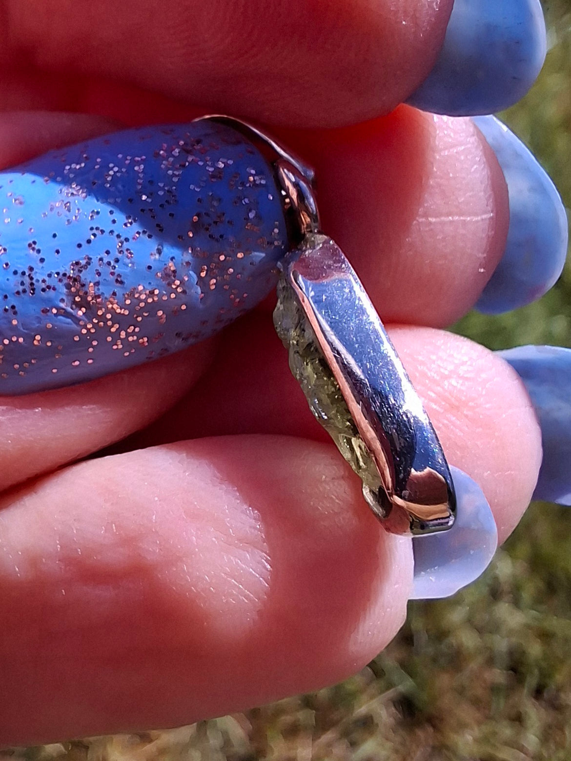 Moldavite Pendant, 925 Silver, Tektite (Ref: P95)