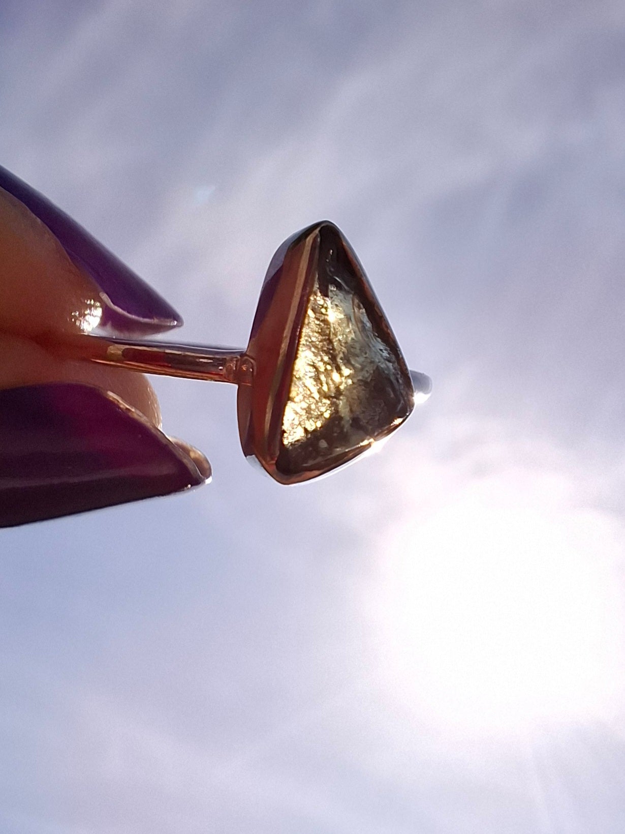 Moldavite Ring, size large K/small L, 925 Silver, Tektite (Ref: R57)