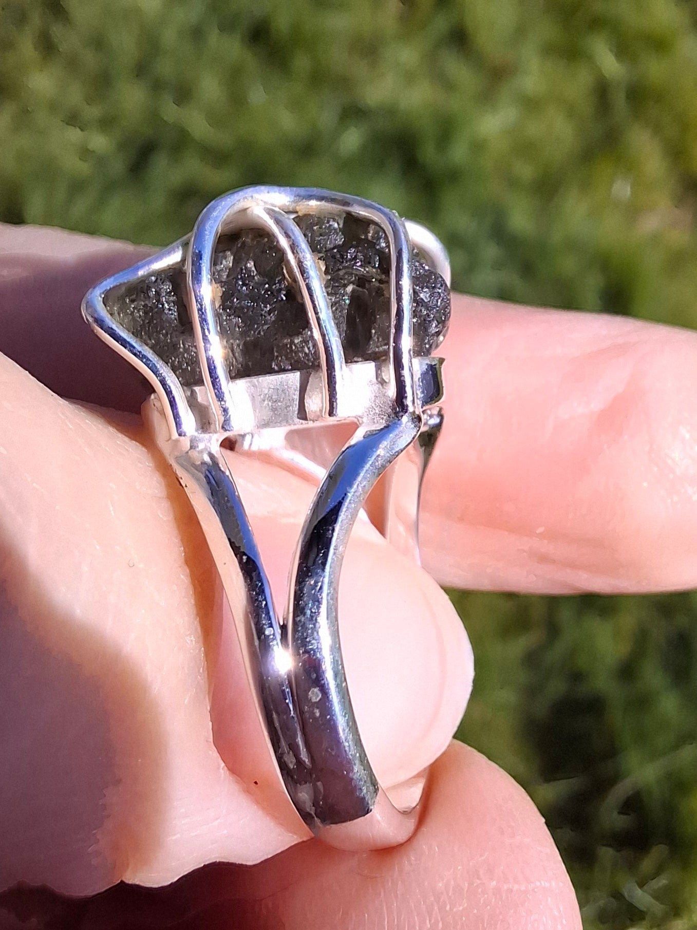 Moldavite Ring, size M, 925 Silver, Tektite (Ref: R5)