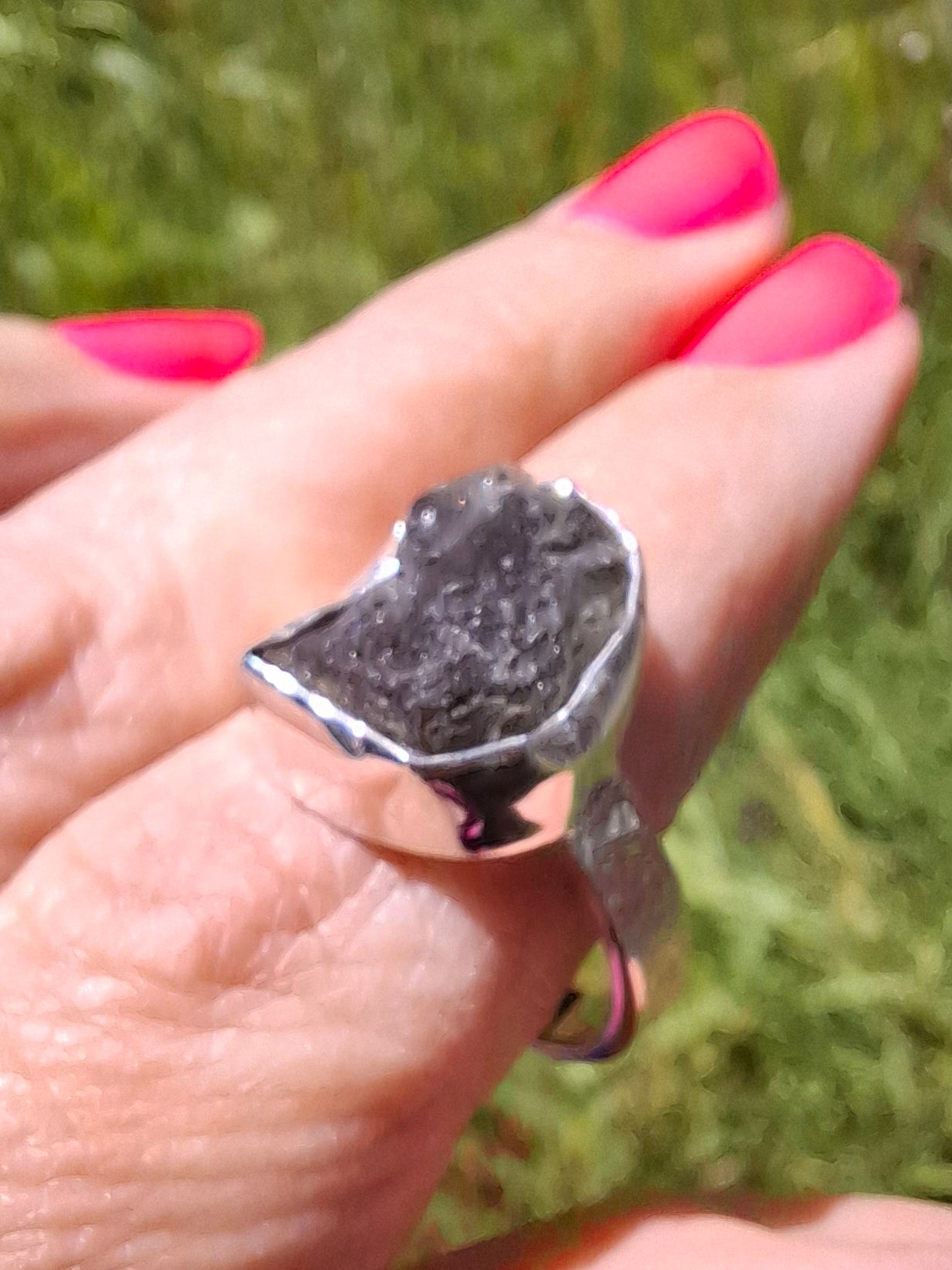 Moldavite Ring, size R, 925 Silver, Tektite (Ref: R318)