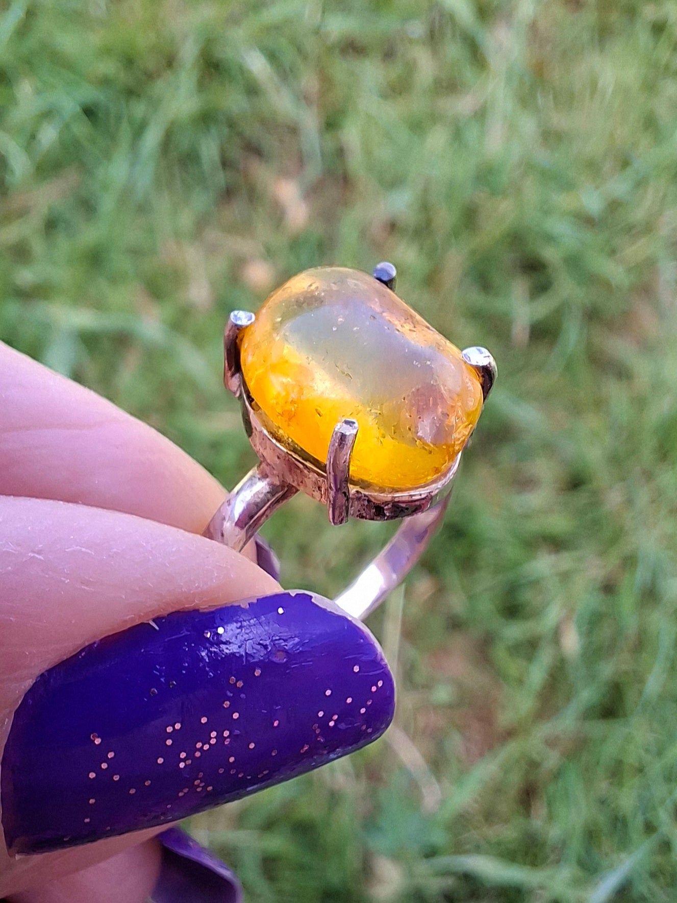 Baltic Amber Ring, size large K, 925 Silver, Fossil (Ref: AR31)