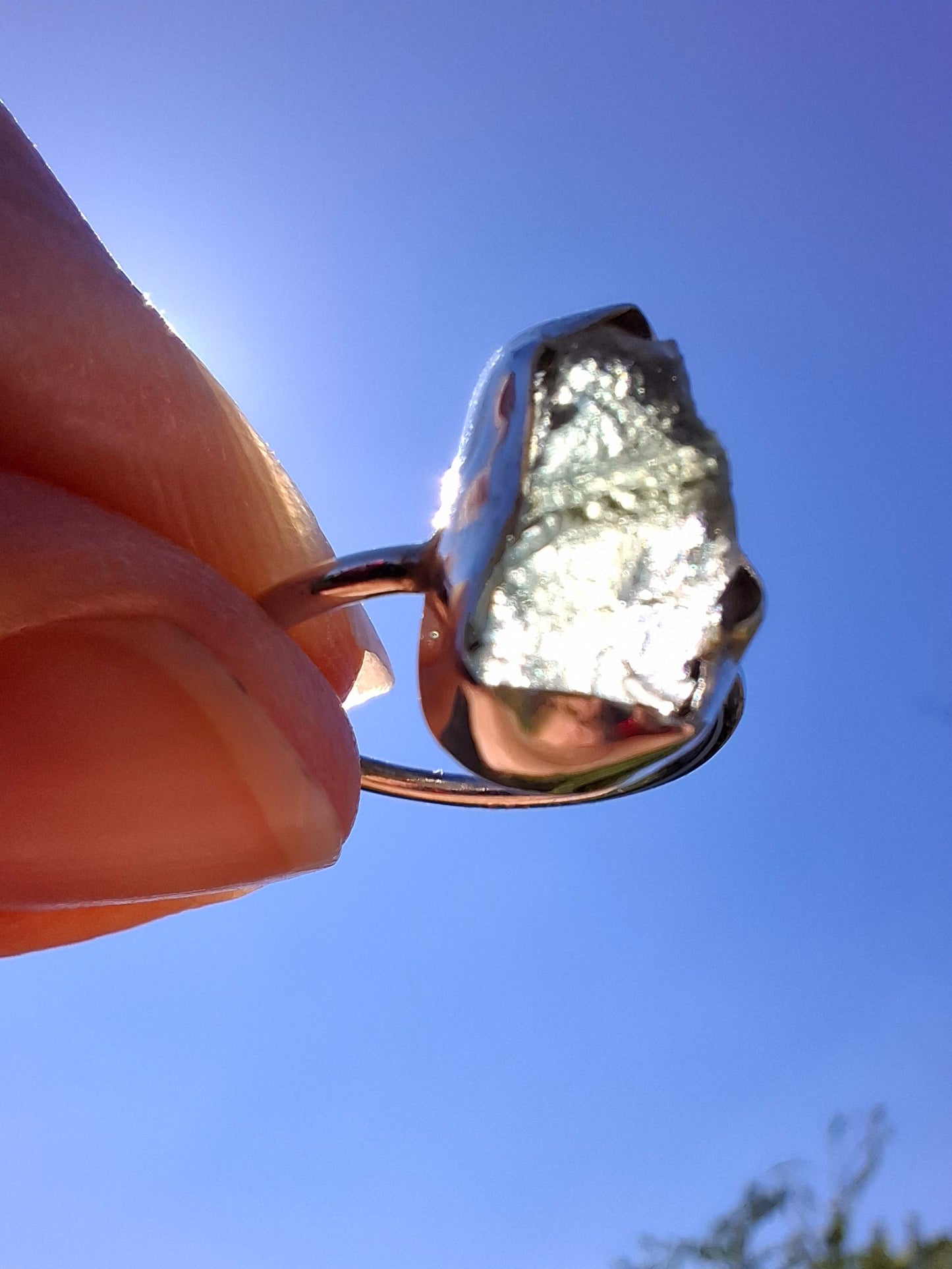 Moldavite Ring, size large G/small H, 925 Silver, Tektite (Ref: R19)