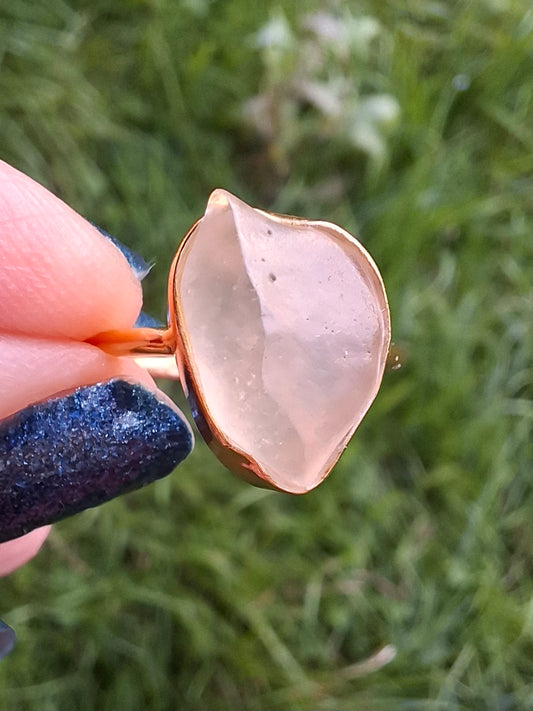 Libyan Desert Glass Ring, 14K GOLD Plated, size small O, Tektite (Ref: LR74)