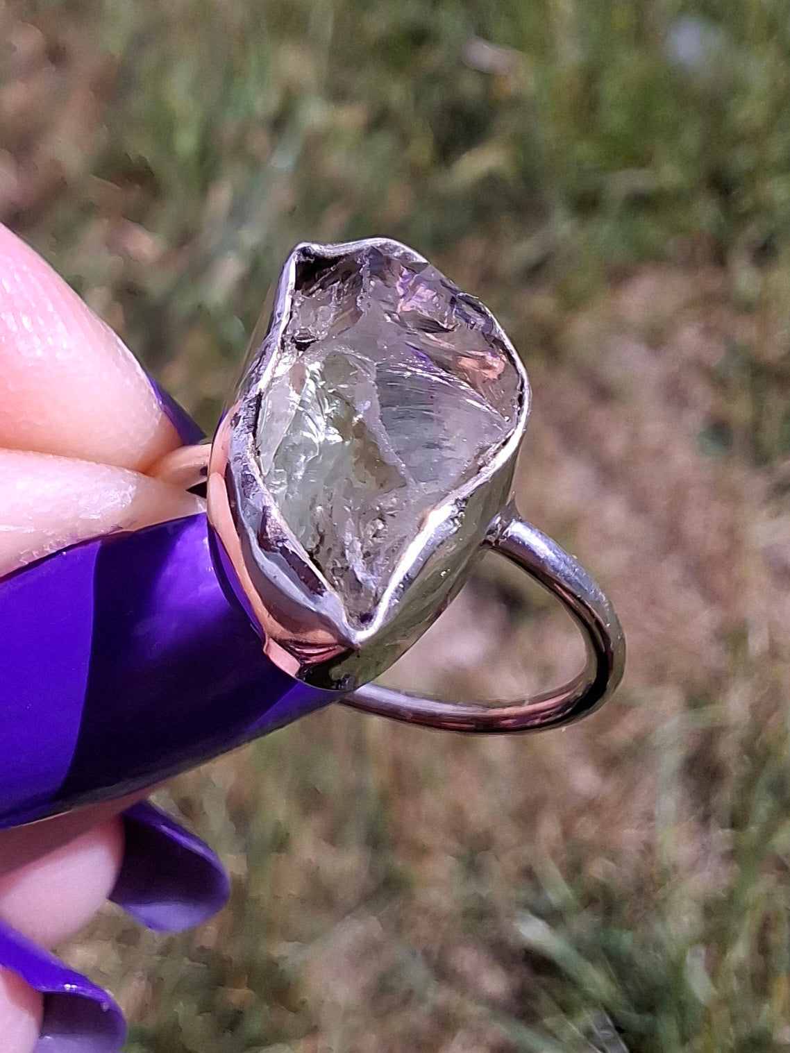 Libyan Desert Glass Ring, size large K, 925 Silver, Tektite (Ref: LR16)