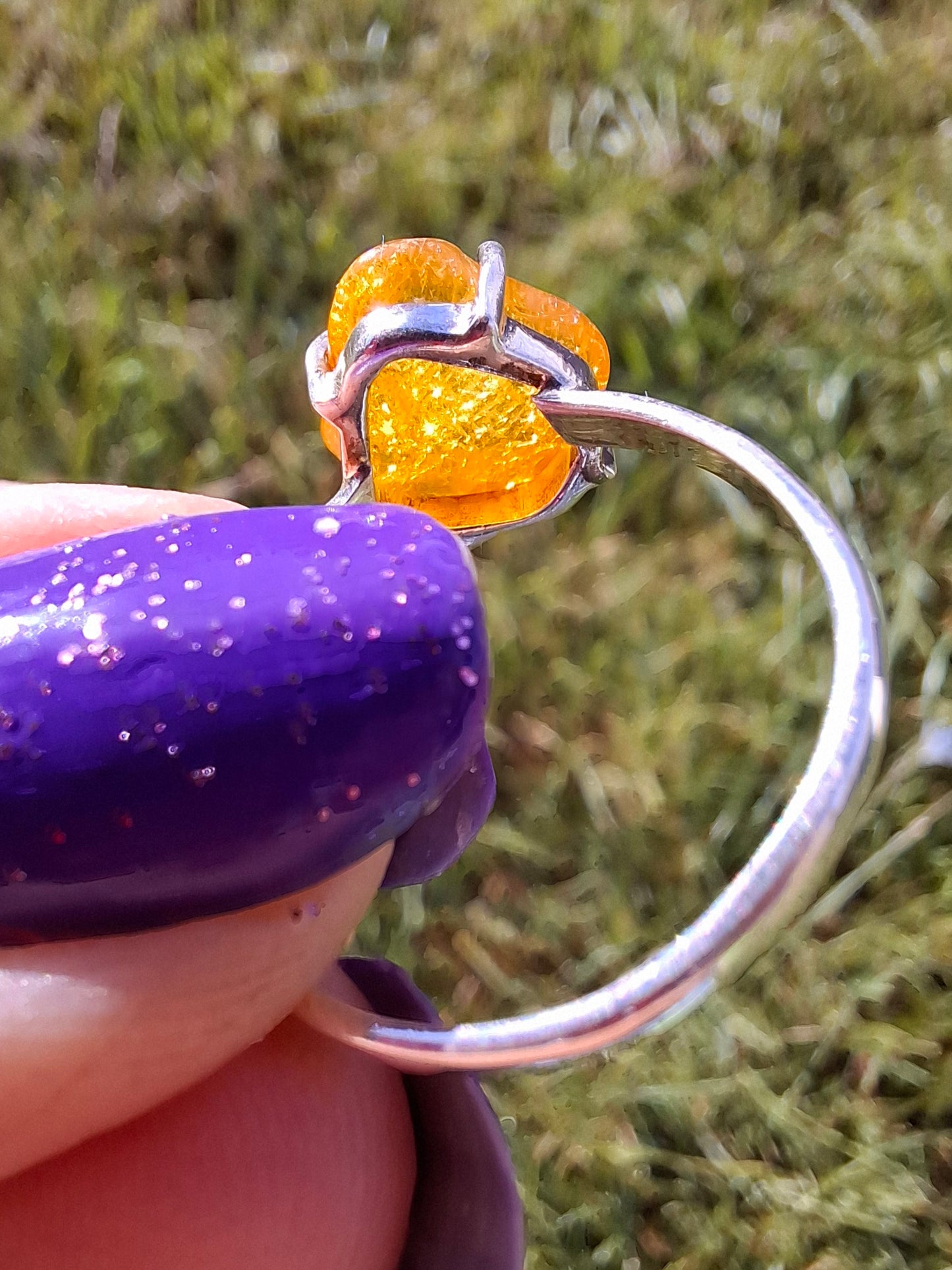 Baltic Amber Ring, size large R, 925 Silver, Fossil (Ref: AR16)