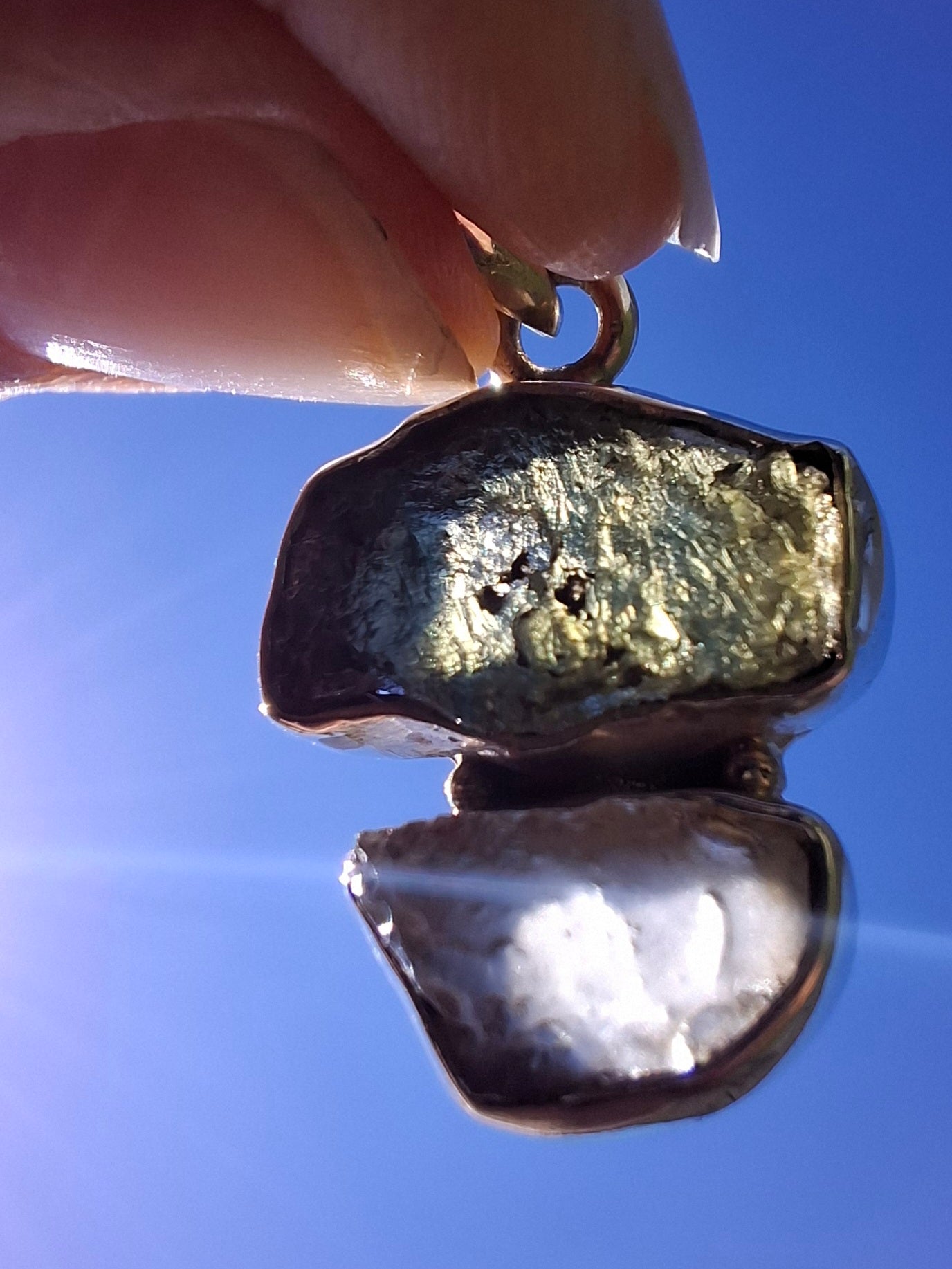 Moldavite & Libyan Desert Glass Pendant, 925 Silver, Tektite (Ref: MLP2)