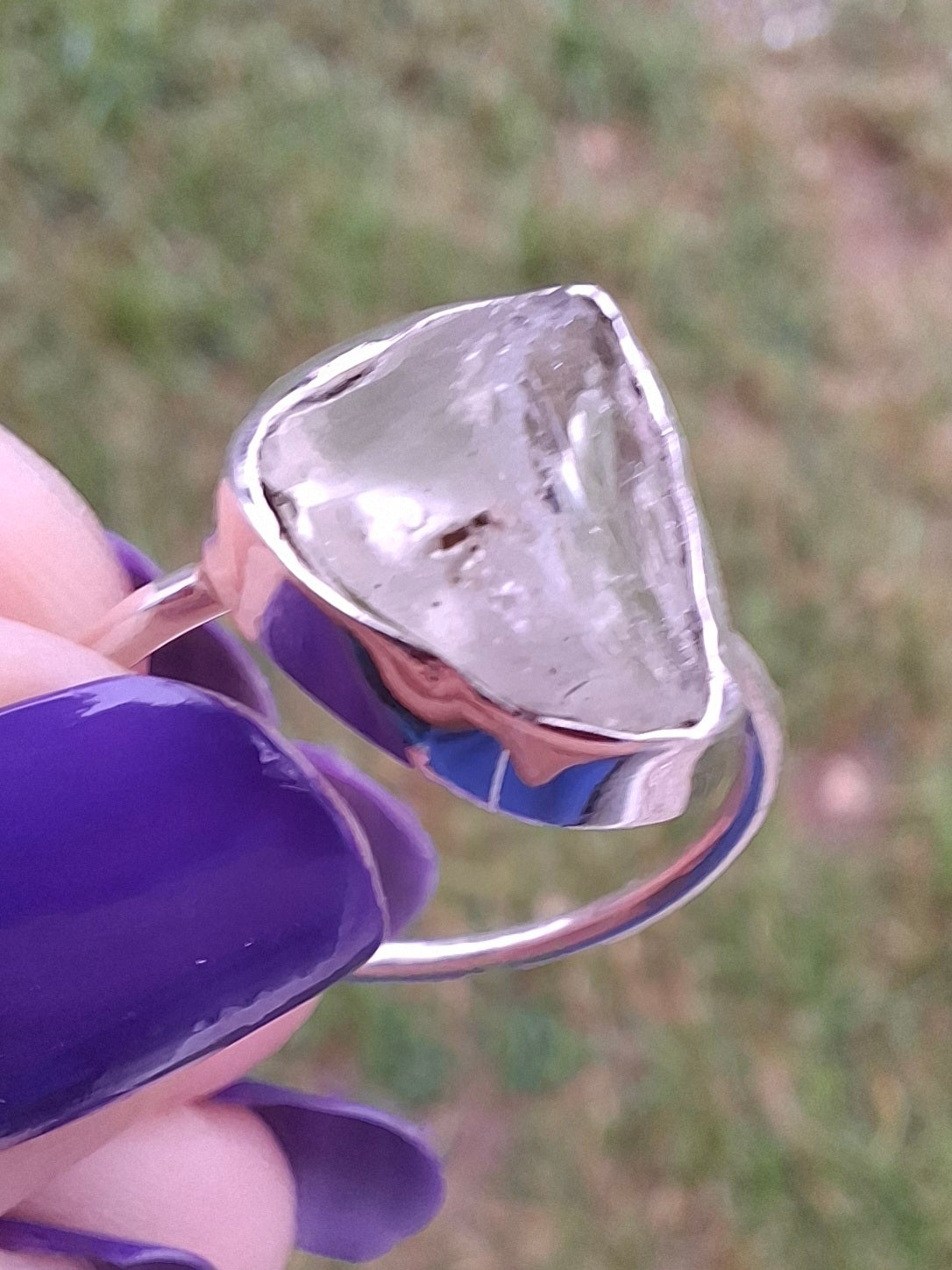 Libyan Desert Glass Ring, size large P, 925 Silver, Tektite (Ref: LR28)