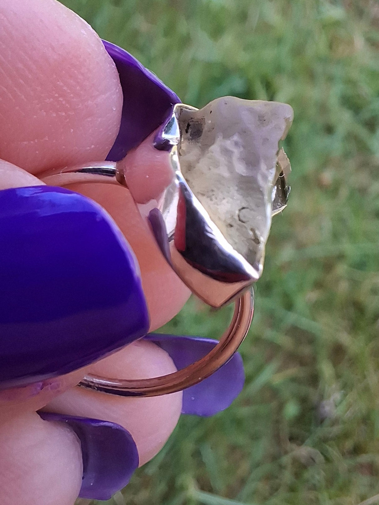 Libyan Desert Glass Ring, size large K, 925 Silver, Tektite (Ref: LR13)