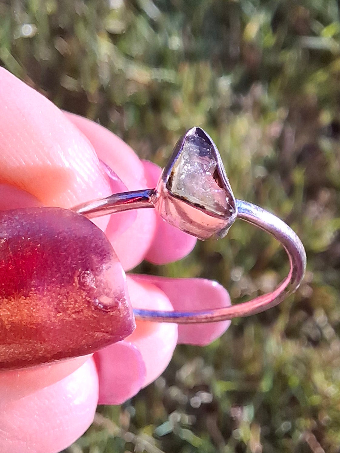 Moldavite Ring, size small S, 925 Silver, Tektite (Ref: R66)