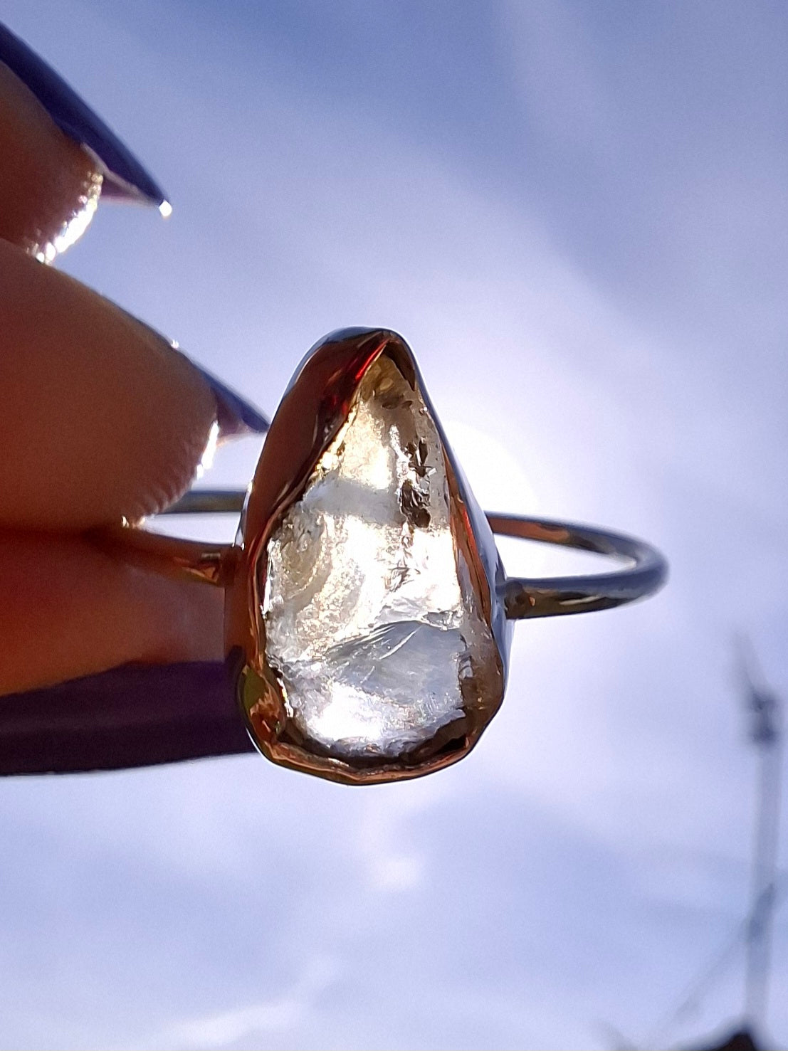 Libyan Desert Glass Ring, size large V, 925 Silver, Tektite (Ref: LR57)