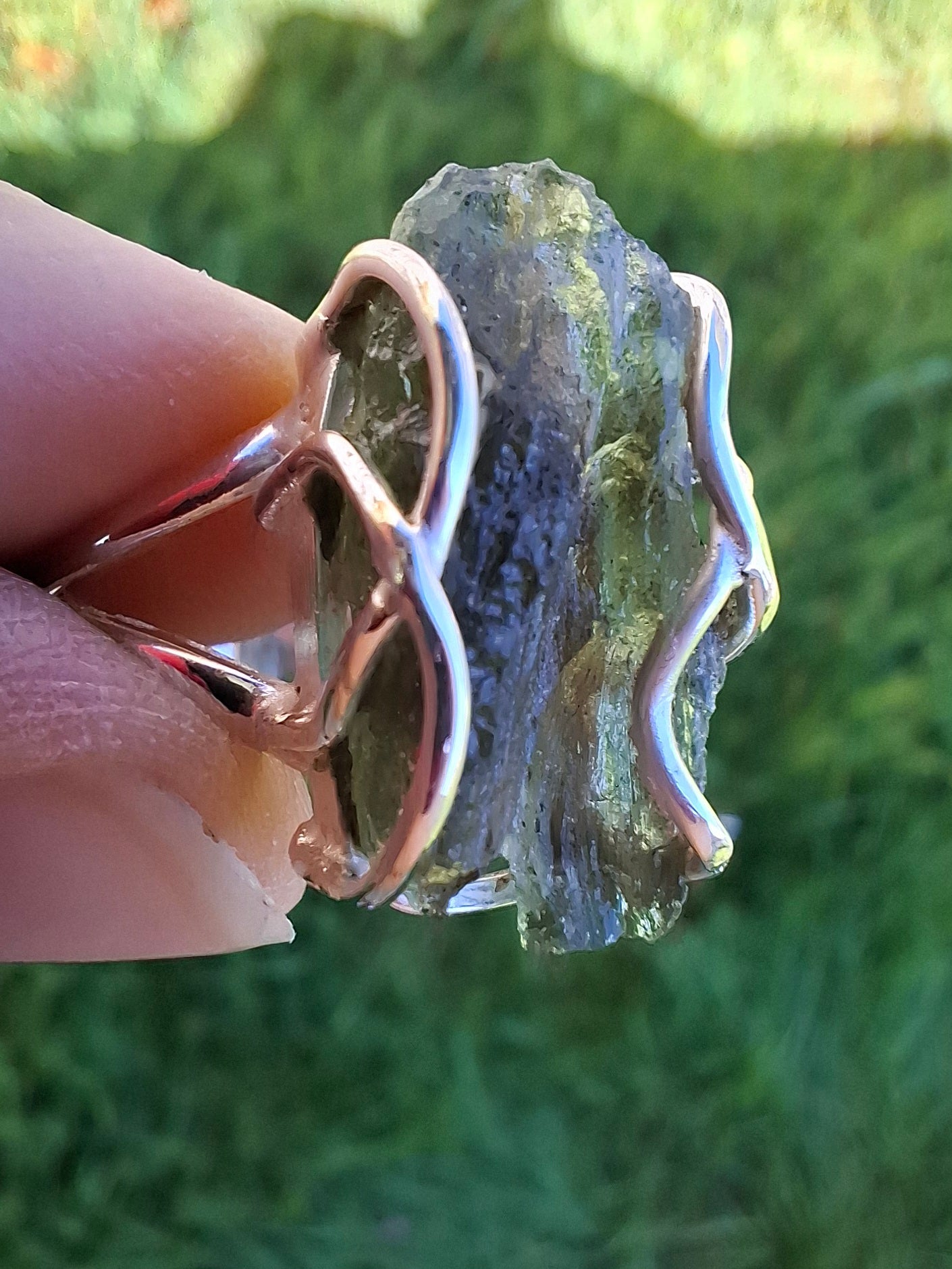Moldavite Ring, size U, 925 Silver (Ref: R13)
