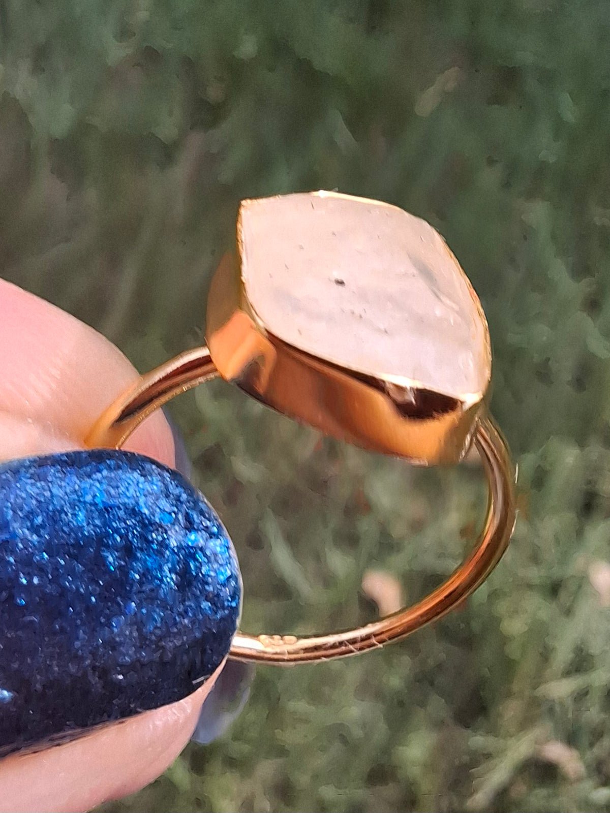 Libyan Desert Glass Ring, 14K GOLD Plated, size large O, Tektite (Ref: LR71)