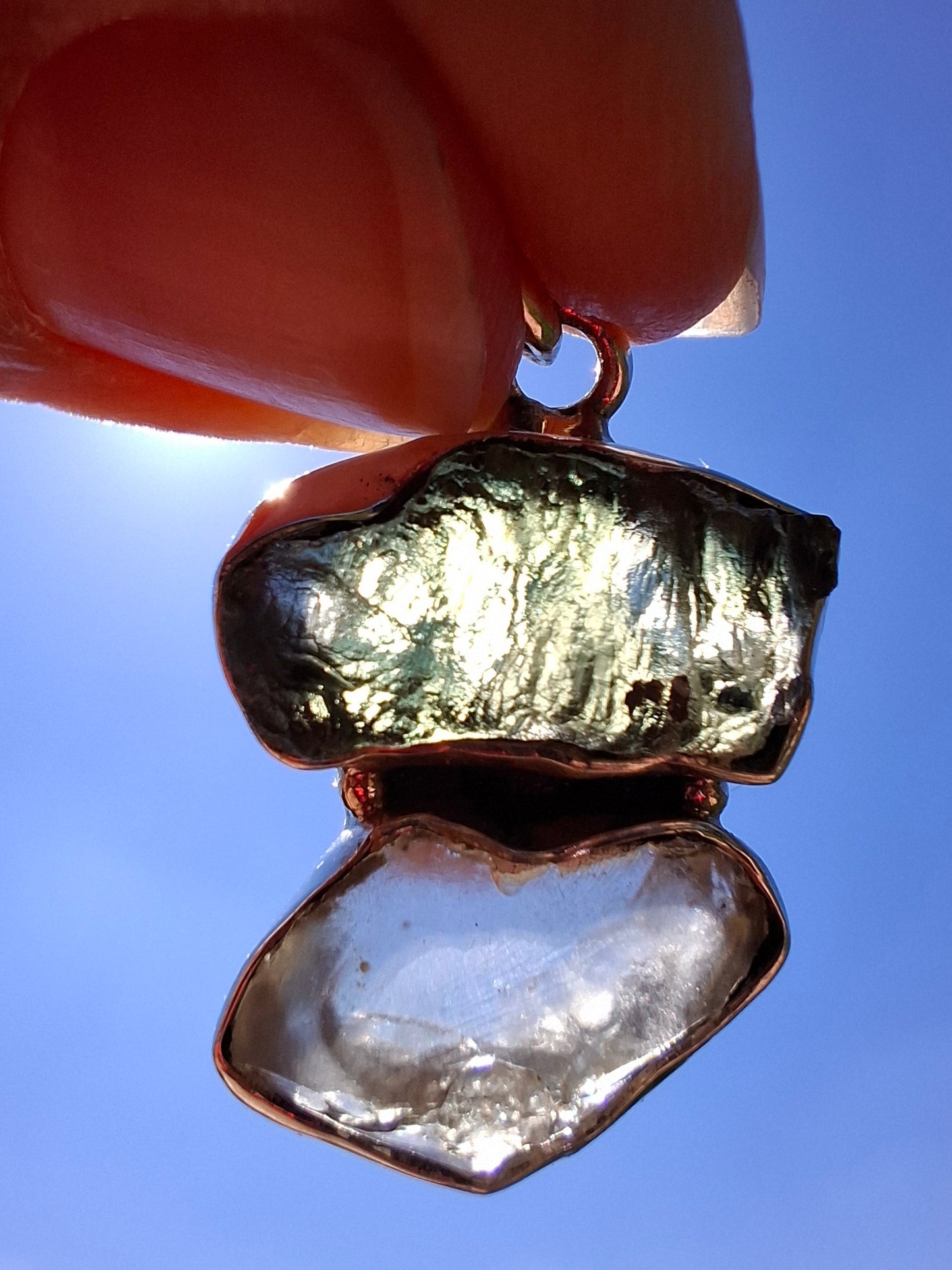 Moldavite & Libyan Desert Glass Pendant, 925 Silver, Tektite (Ref: MLP5)