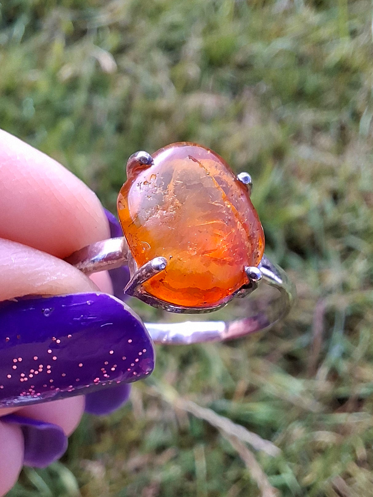 Baltic Amber Ring, size large X, 925 Silver, Fossil (Ref: AR35)