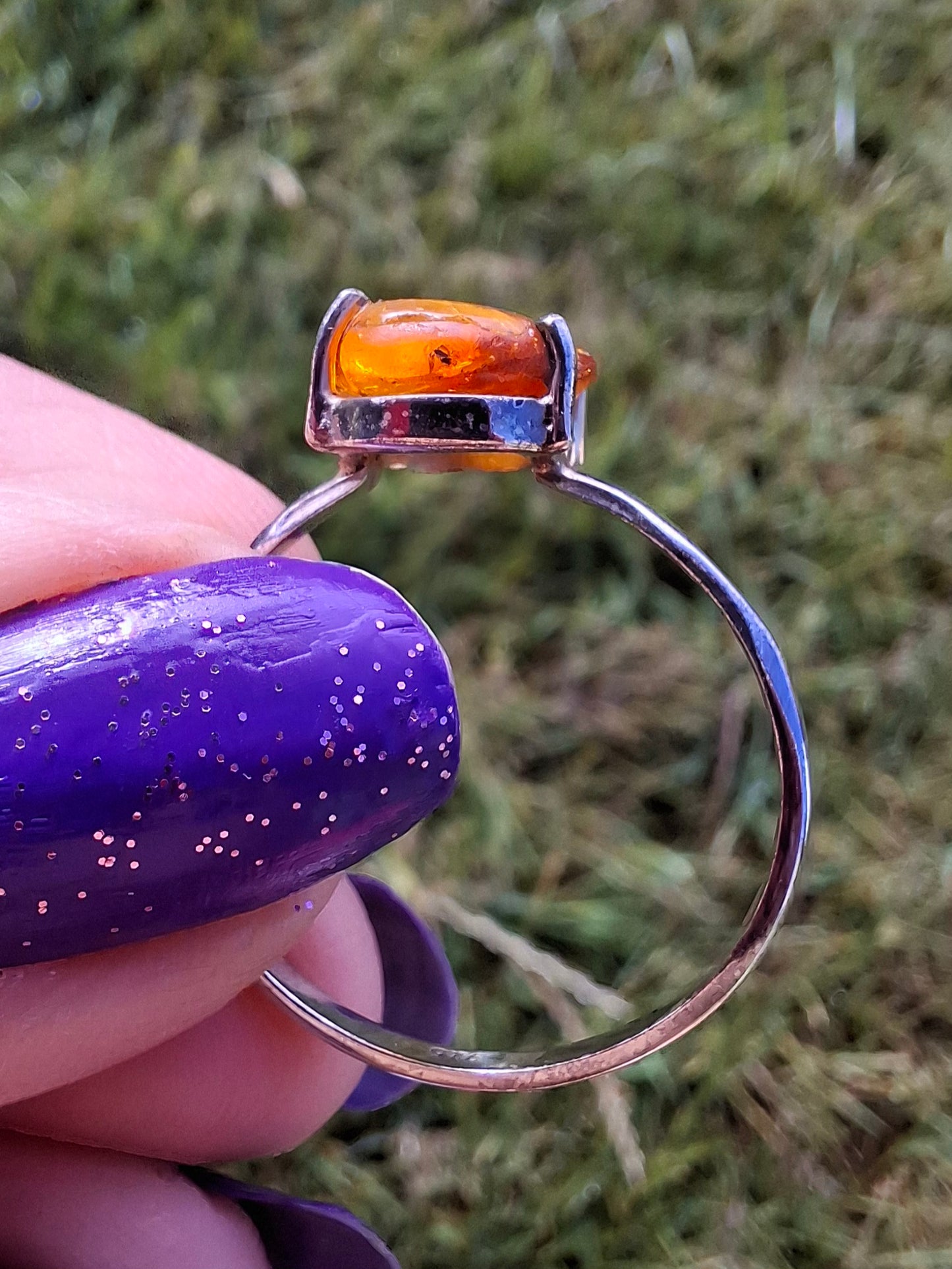 Baltic Amber Ring, size large X, 925 Silver, Fossil (Ref: AR35)