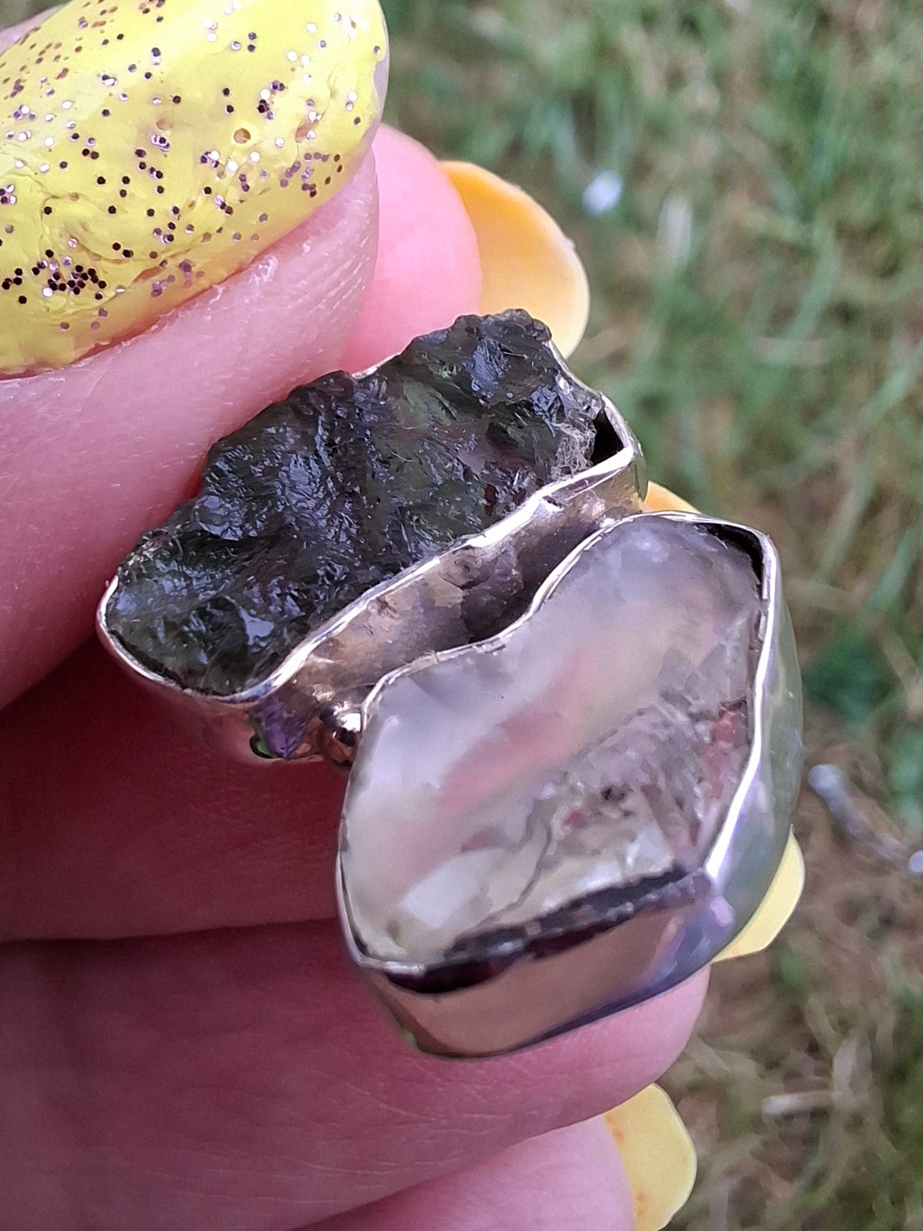 Moldavite & Libyan Desert Glass Pendant, 925 Silver, Tektite (Ref: MLP5)