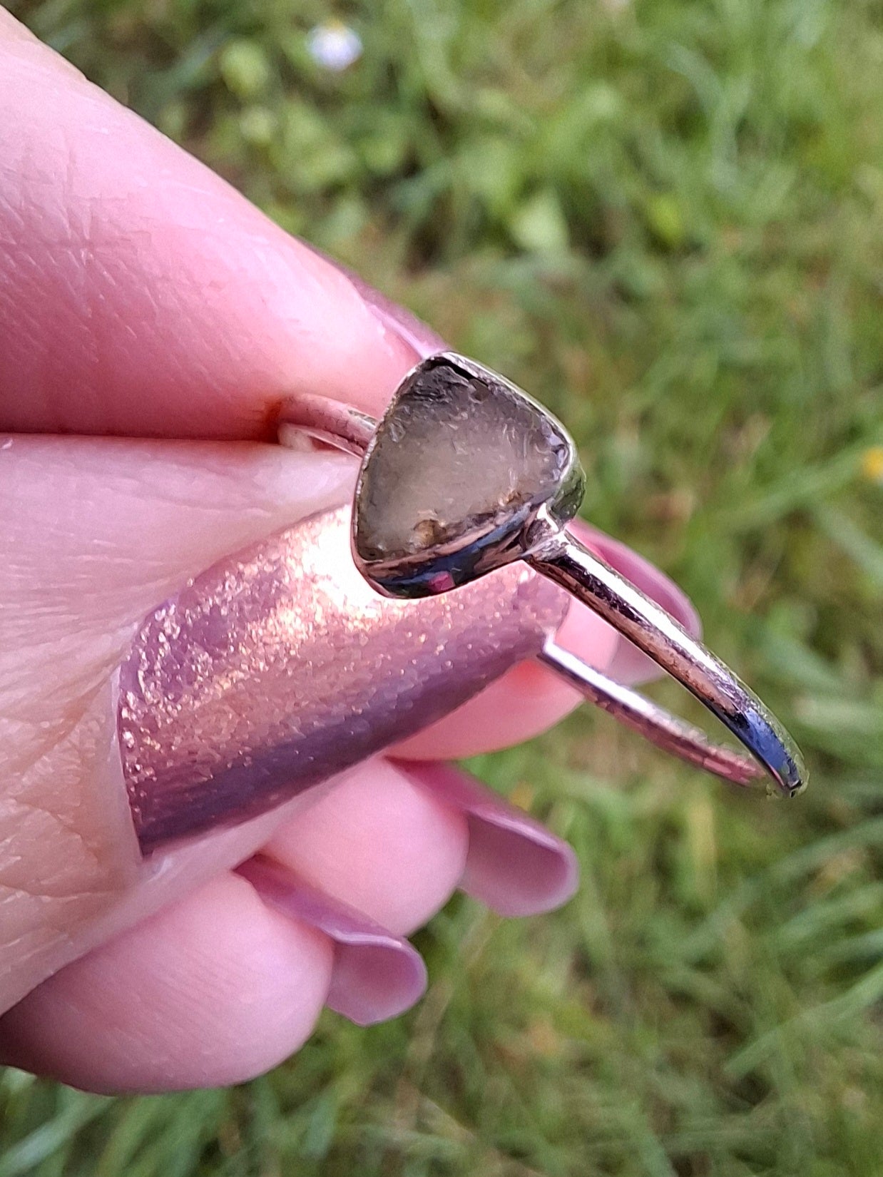 Moldavite Ring, size large R/small S, 925 Silver, Tektite (Ref: R67)