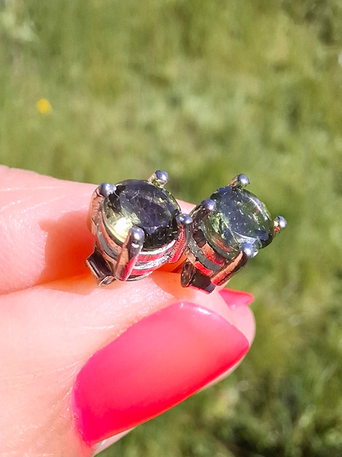 Moldavite (faceted) 5mm STUD EARRINGS, 925 Silver, Tektite (Ref: Pair 39)