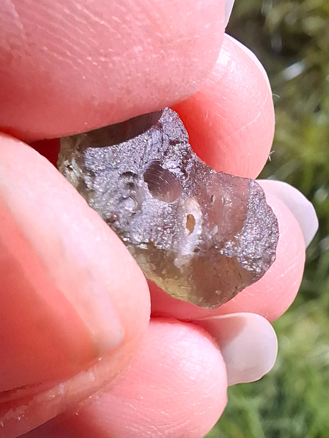 DRILLED Moldavite Piece, 1g, Tektite (Ref: D12)