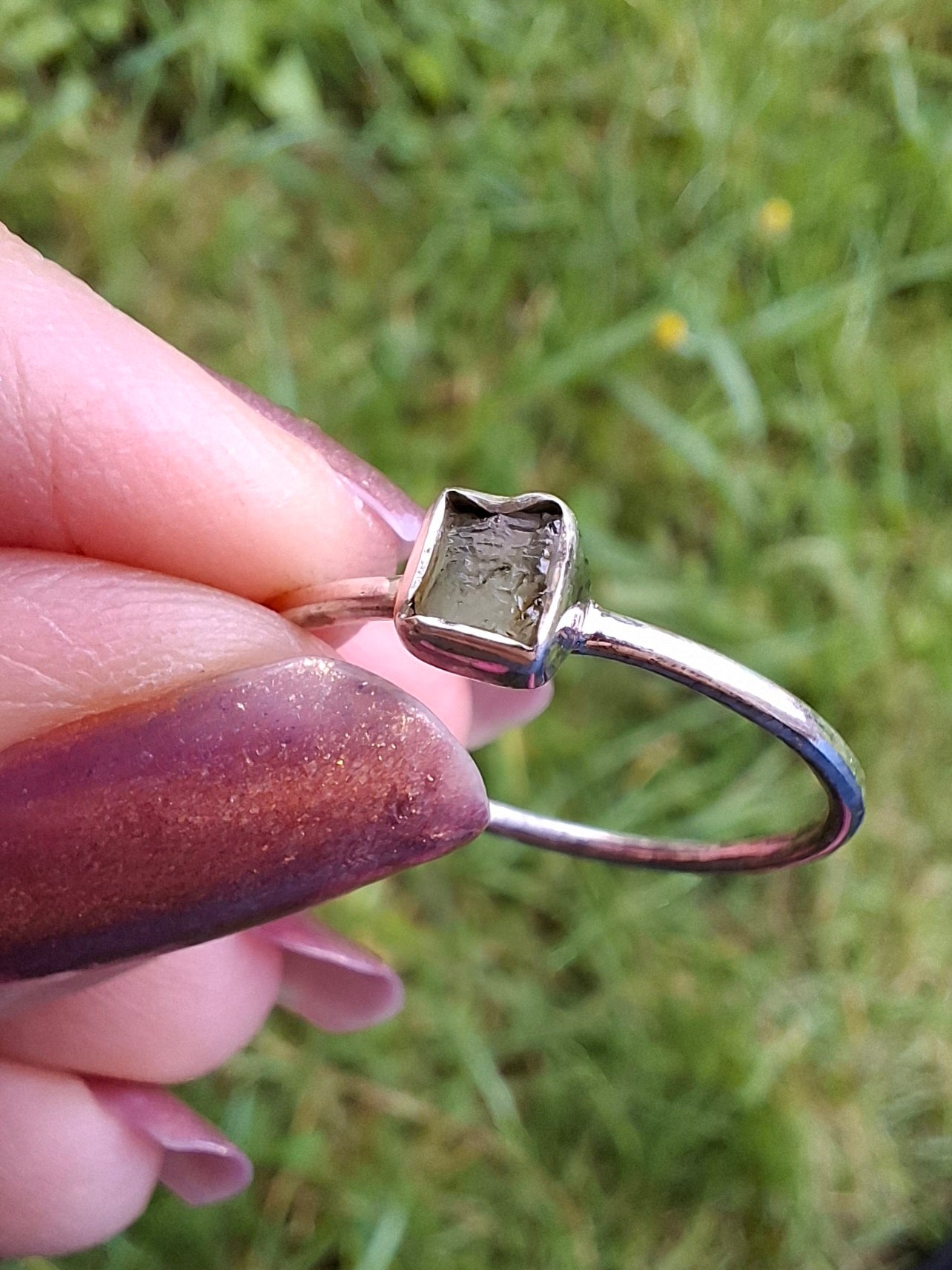 Moldavite Ring, size large R/small S, 925 Silver, Tektite (Ref: R65)