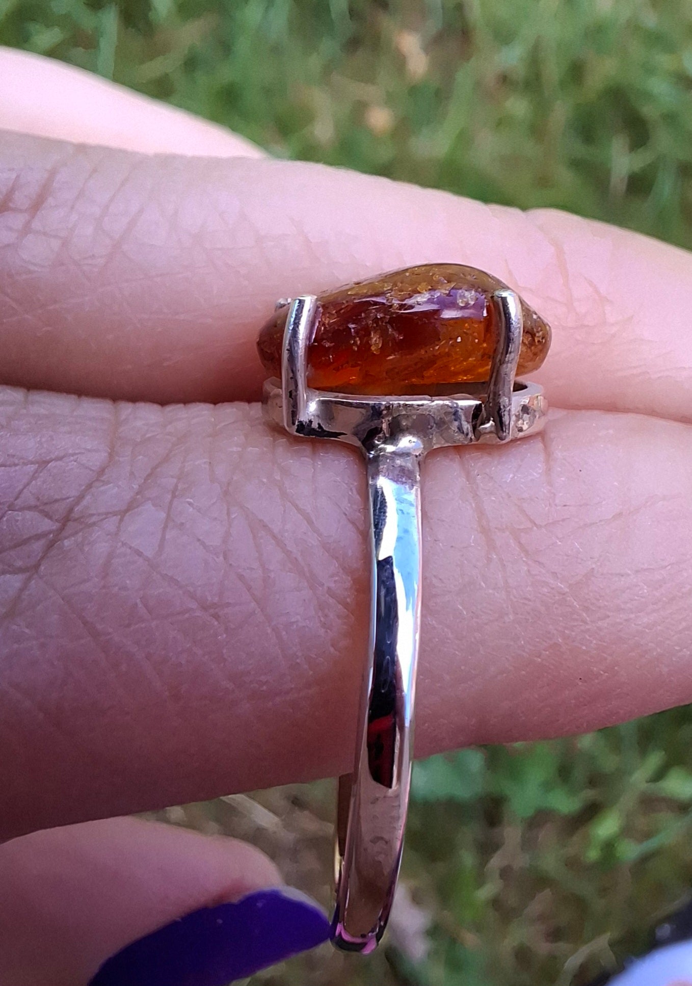 Baltic Amber Ring, size large X, 925 Silver, Fossil (Ref: AR32)