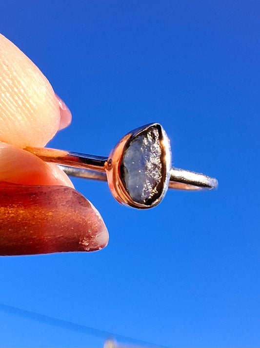 Moldavite Ring, size small T, 925 Silver, Tektite (Ref: R69)