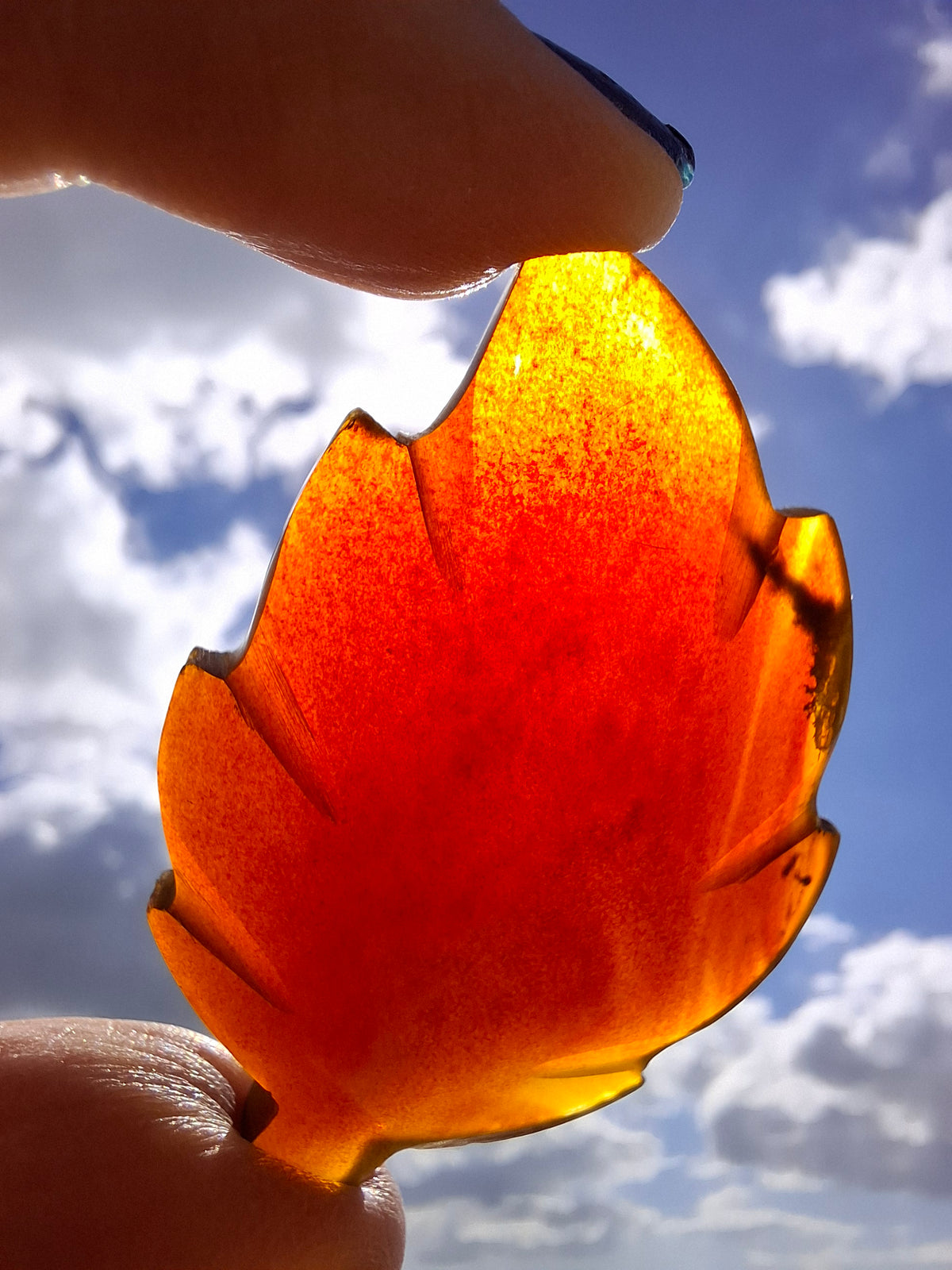Red Amber Leaf Carving, 7.51g, Fossil (Ref: Leaf12)