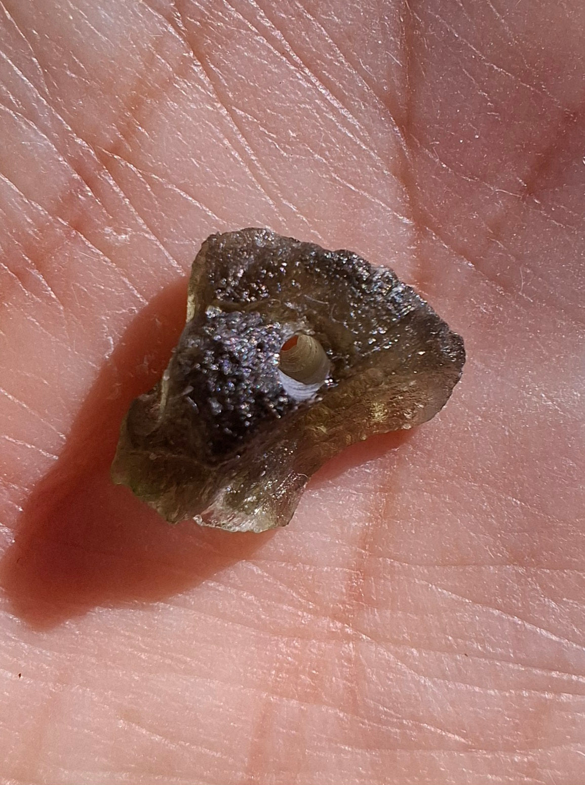 DRILLED, Moldavite Piece, 0.67g, Tektite (Ref: D21)