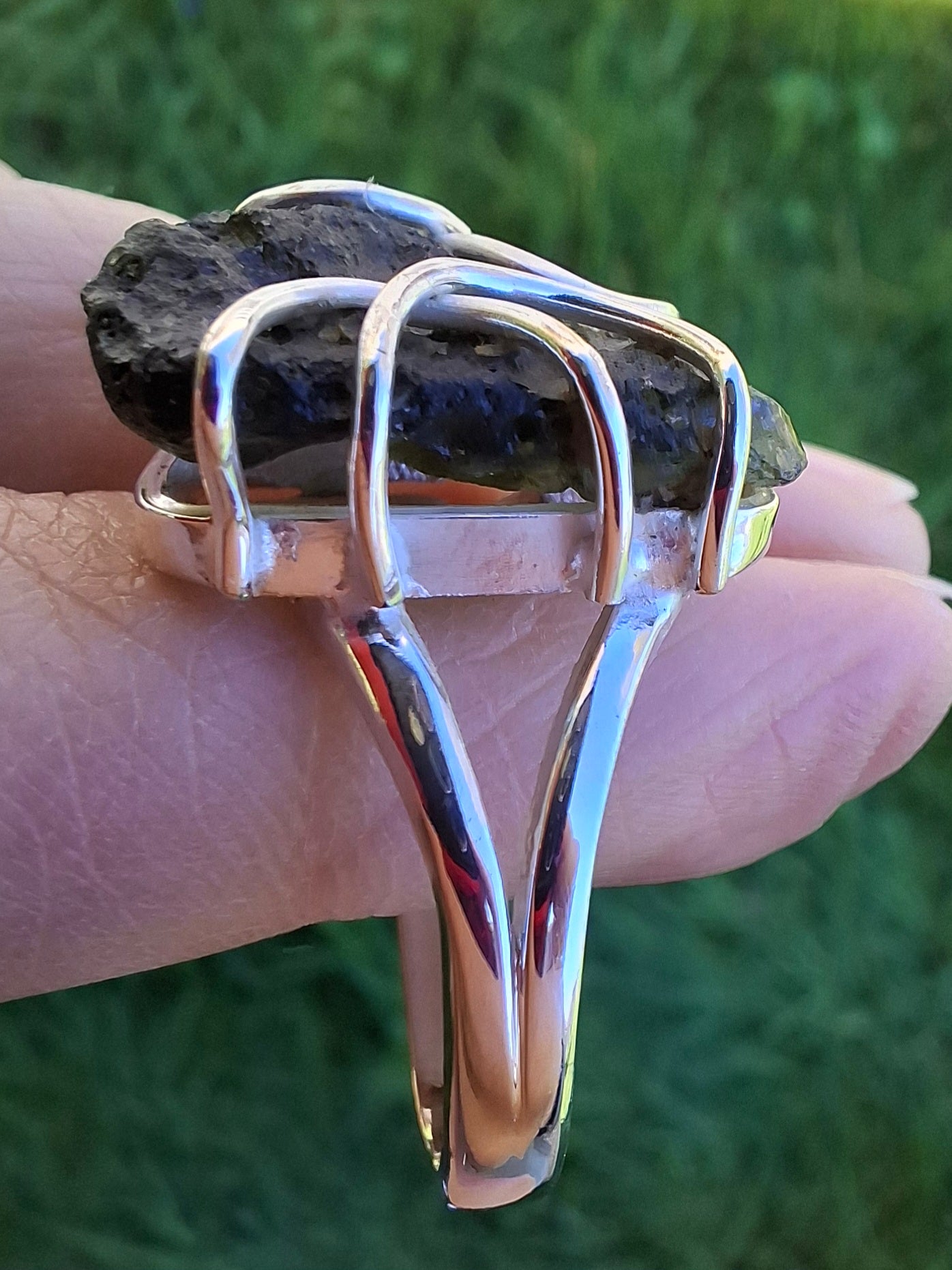 Moldavite Ring, size W, 925 silver, Tektite (Ref: R16)