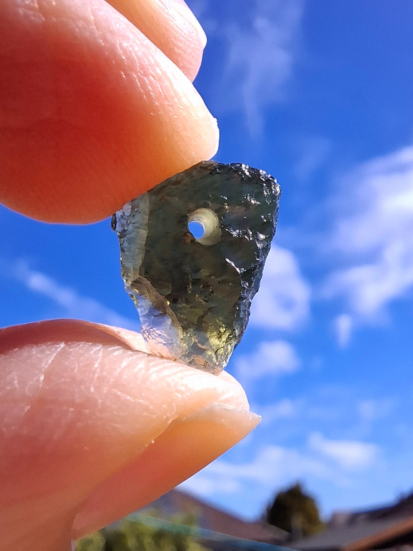 DRILLED, Moldavite Piece, 1.07g, Tektite (Ref: D30)