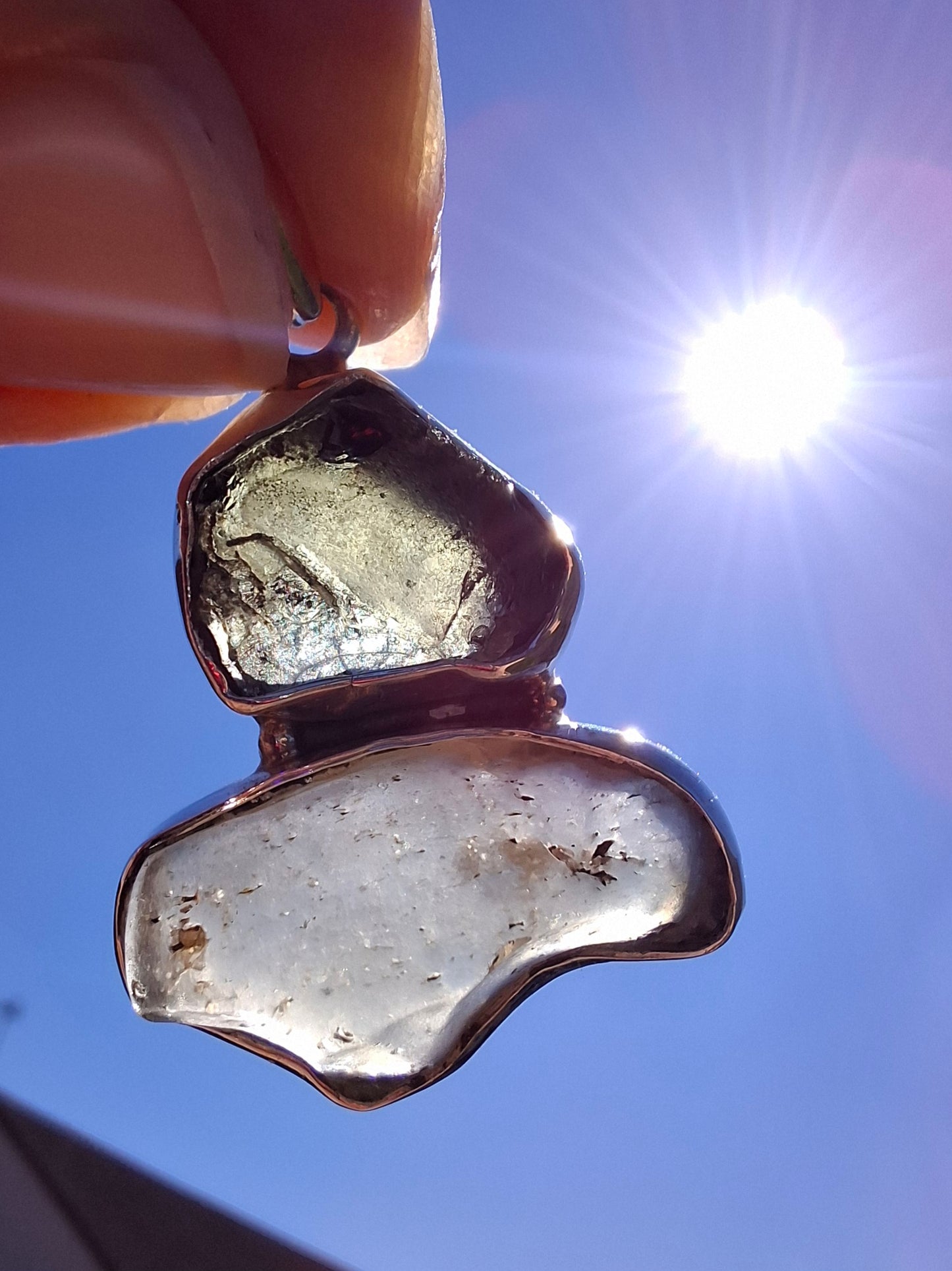 Moldavite & Libyan Desert Glass Pendant, 925 Silver, Tektite (Ref: MLP10)