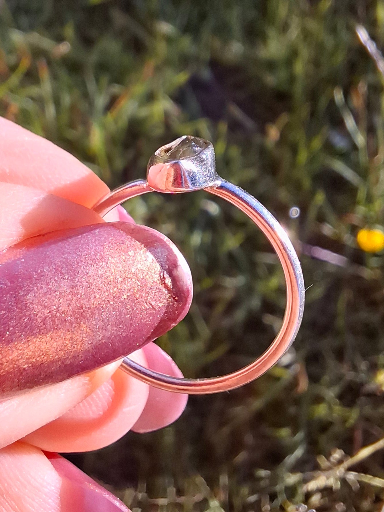 Moldavite Ring, size large M/small N, 925 Silver, Tektite (Ref: R39)