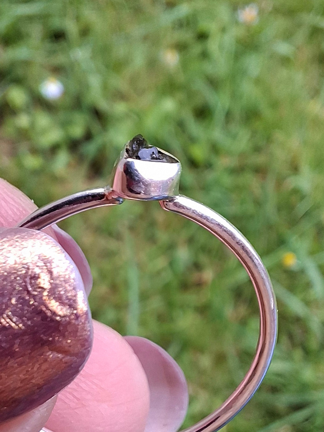 Moldavite Ring, size small T, 925 silver, Tektite (Ref: 56)