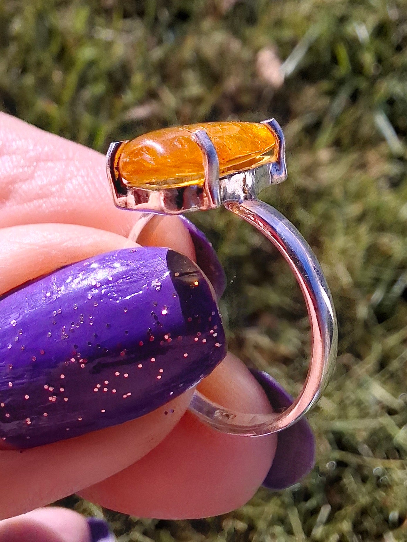 Baltic Amber Ring, size large L, 925 Silver, Fossil (Ref: AR3)