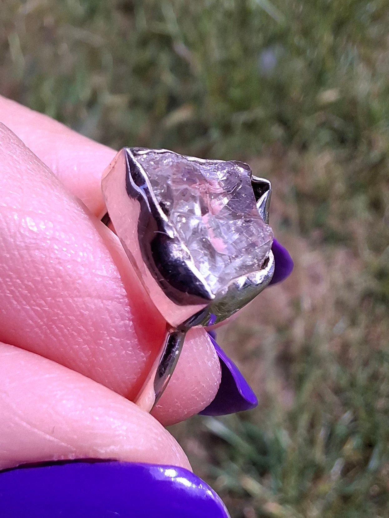 Libyan Desert Glass Ring, size large O, 925 Silver, Tektite (Ref: LR24)