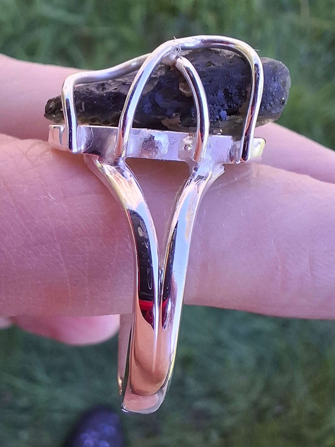 Moldavite Ring, size W, 925 silver, Tektite (Ref: R16)