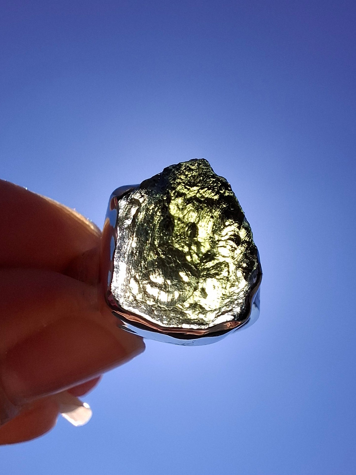 Moldavite Ring, size O, 925 Silver, Tektite (Ref: R312)