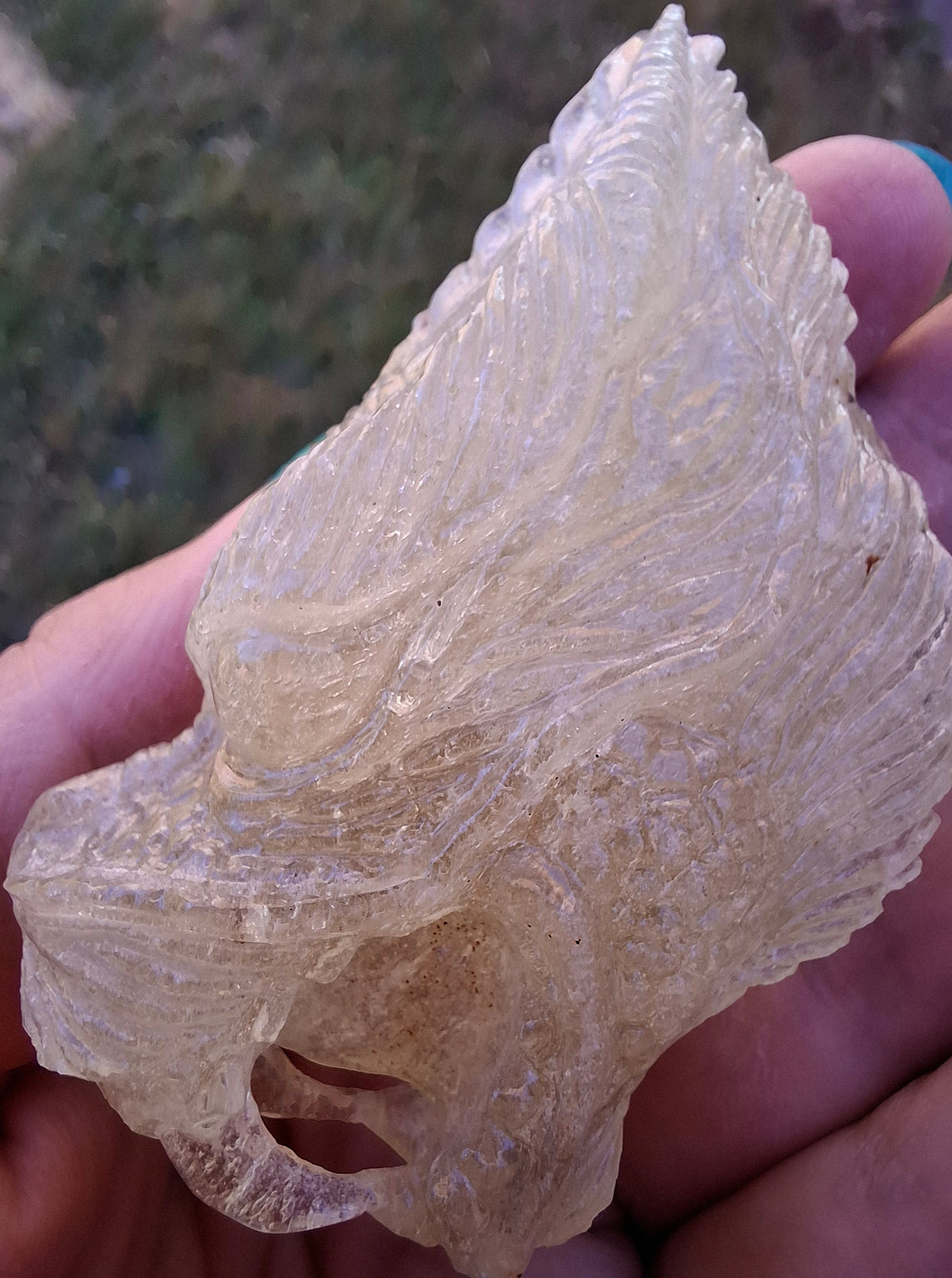 Libyan Desert Glass DRAGON HEAD Carving, 75.84g, Tektite (Ref: Dragon1)