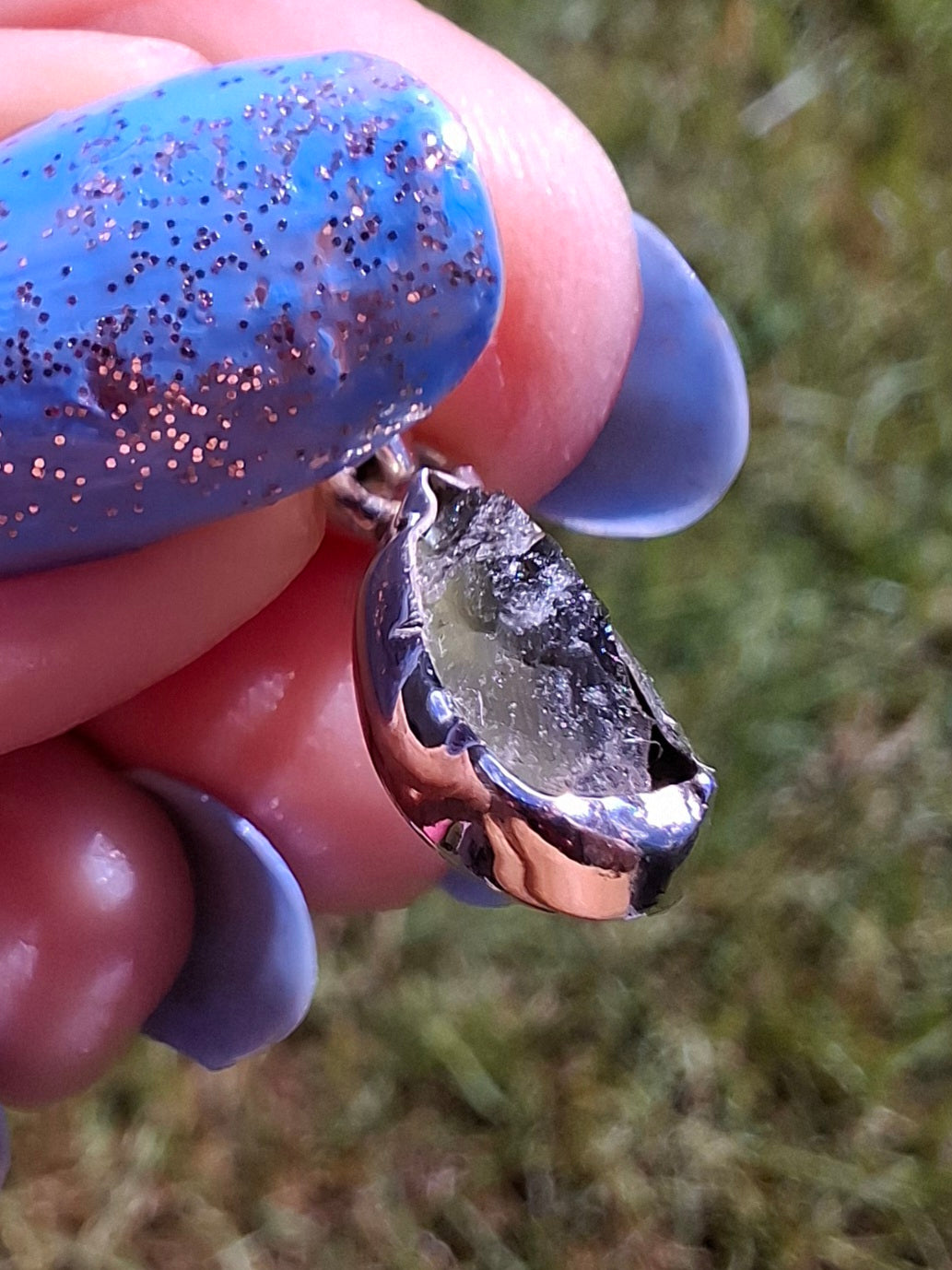 Moldavite Pendant, 925 Silver, Tektite (Ref: P95)