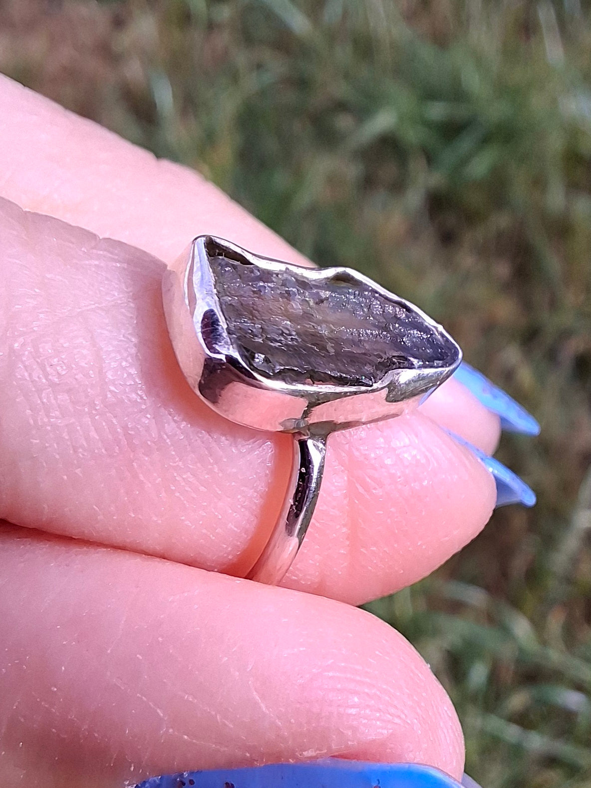 Moldavite Ring, size Large G, 925 Silver, Tektite (Ref: R18)