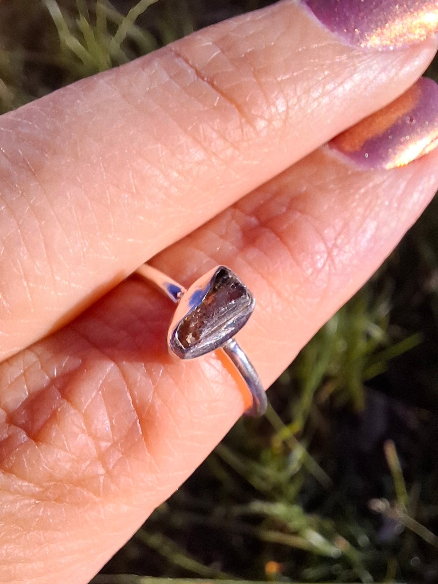 Moldavite Ring, size large K/small L, 925 Silver, Tektite (Ref: R58)