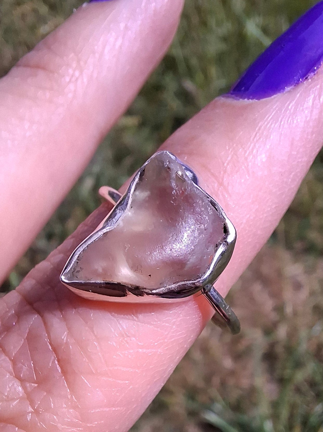 Libyan Desert Glass Ring, size large Q, 925 Silver, Tektite (Ref: LR36)