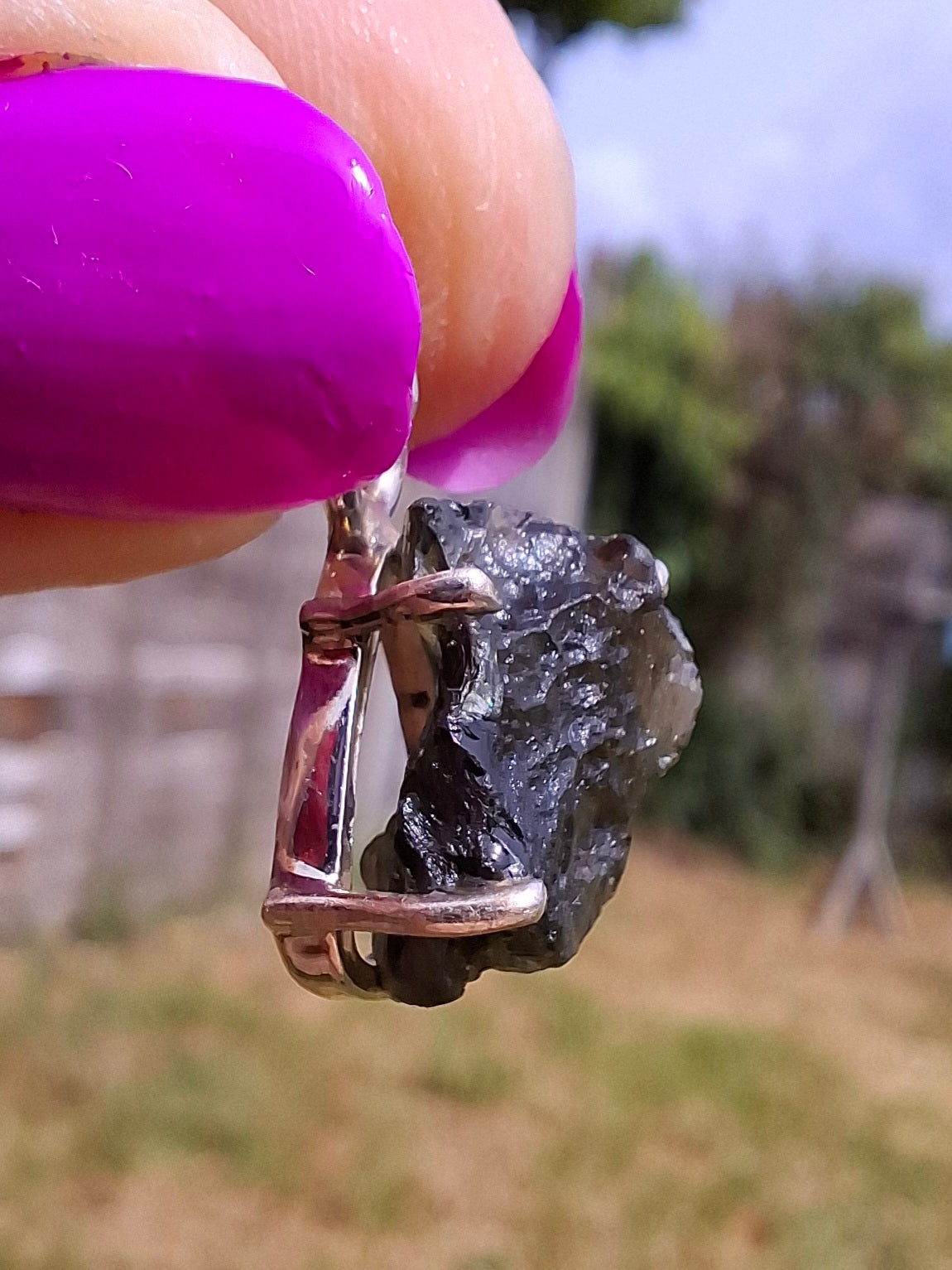Moldavite Claw Pendant, 925 Silver, Tektite (Ref: P28)